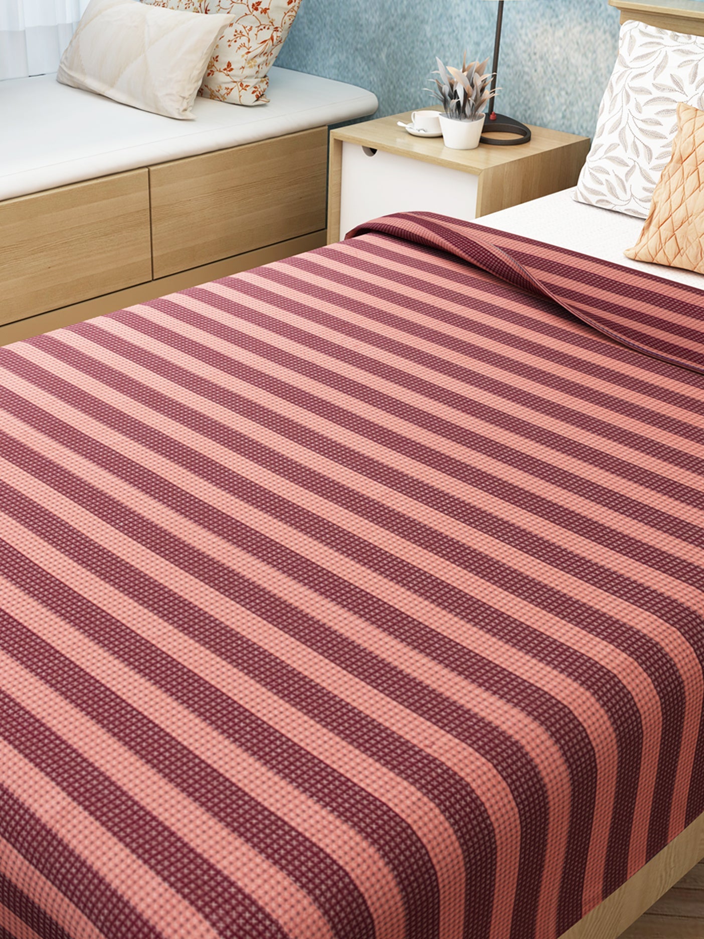 Star Chaddar | Dohar | Bedcover - Summer Stripes Peach Single Cotton Bedsheet Soft & Light by Athom Living - Athom Living