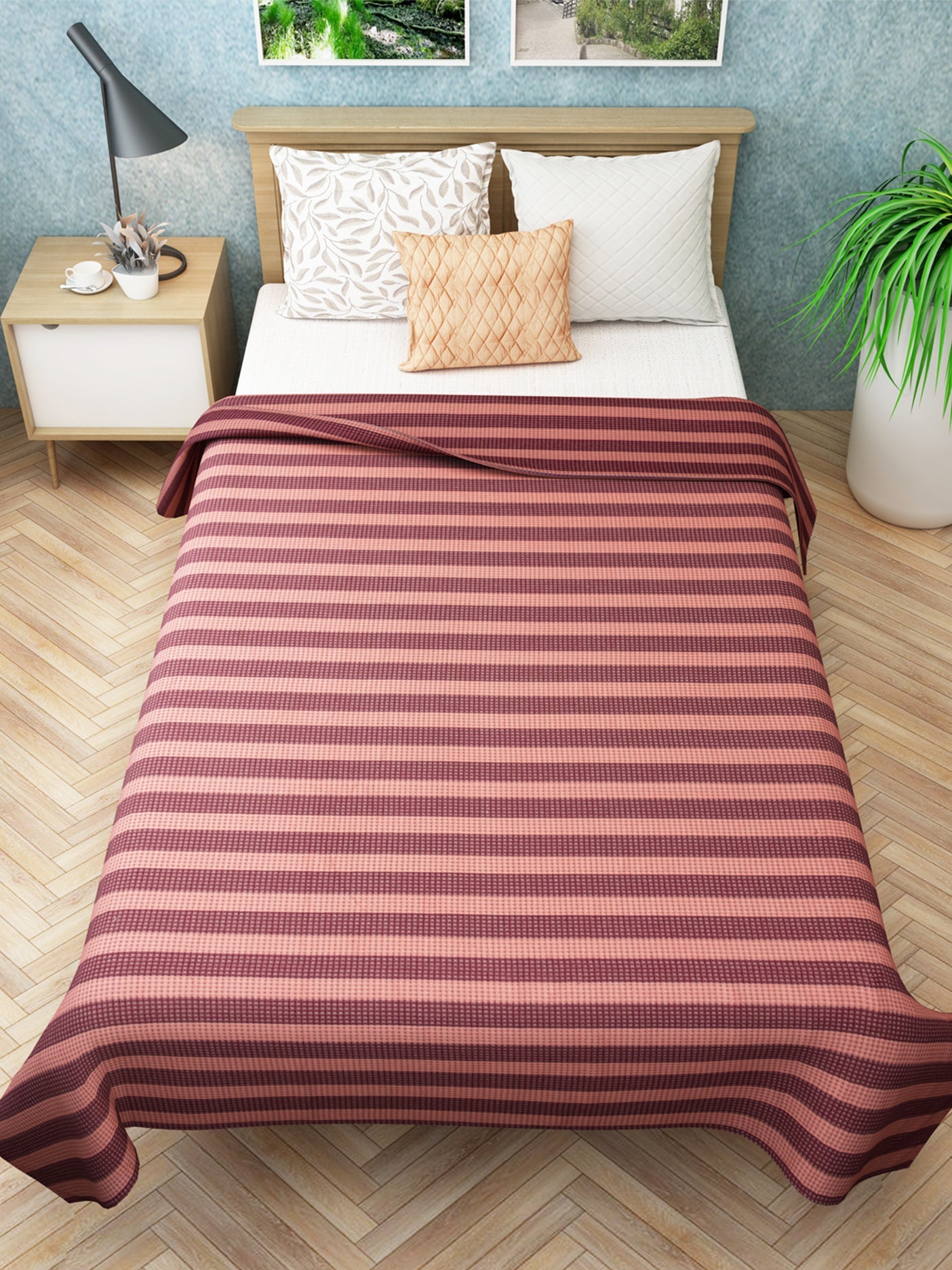 Star Chaddar | Dohar | Bedcover - Summer Stripes Peach Single Cotton Bedsheet Soft & Light by Athom Living - Athom Living