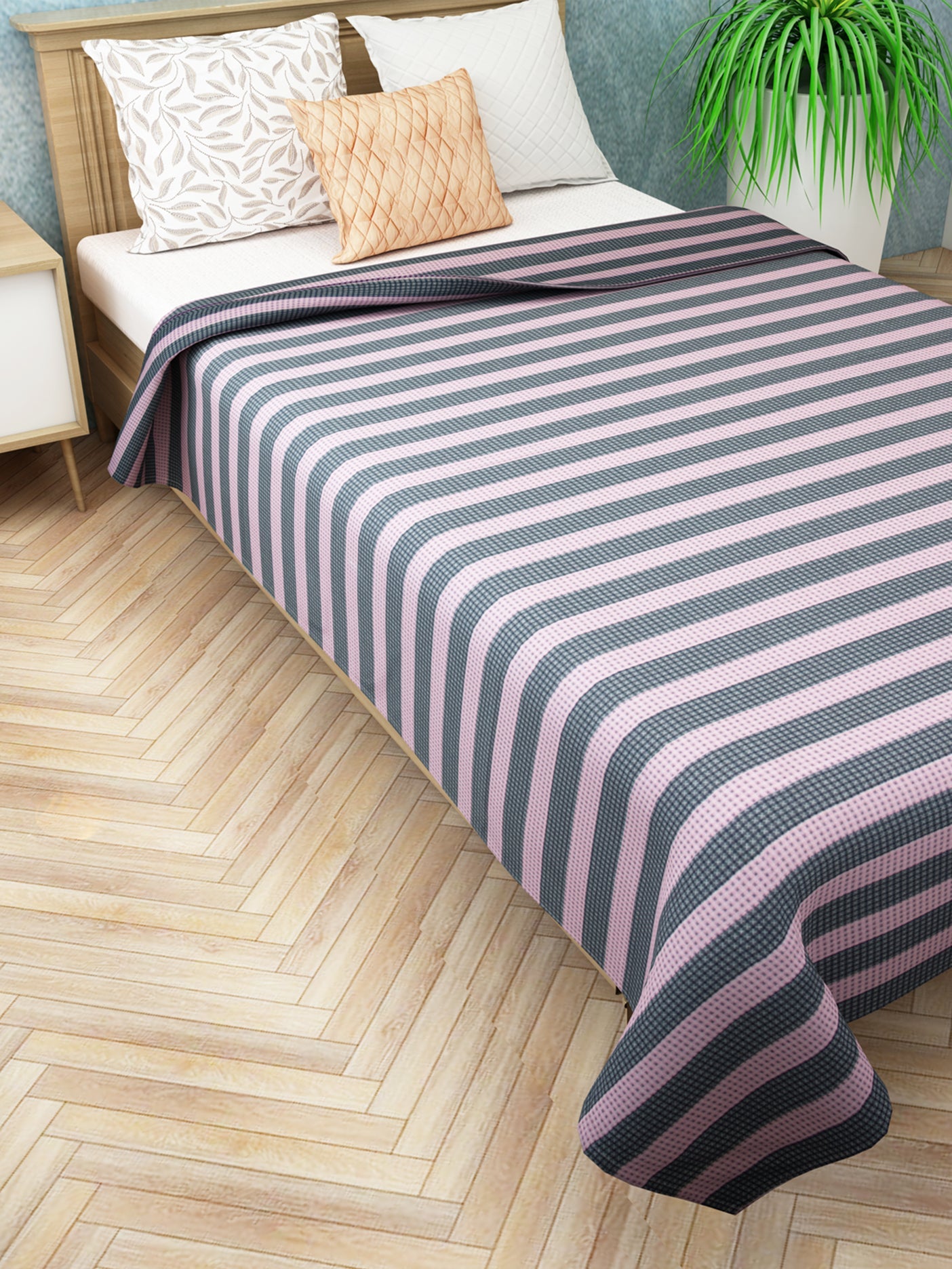 Star Chaddar | Dohar | Bedcover - Summer Stripes Pink & Grey Single Cotton Bedsheet Soft & Light by Athom Living - Athom Living