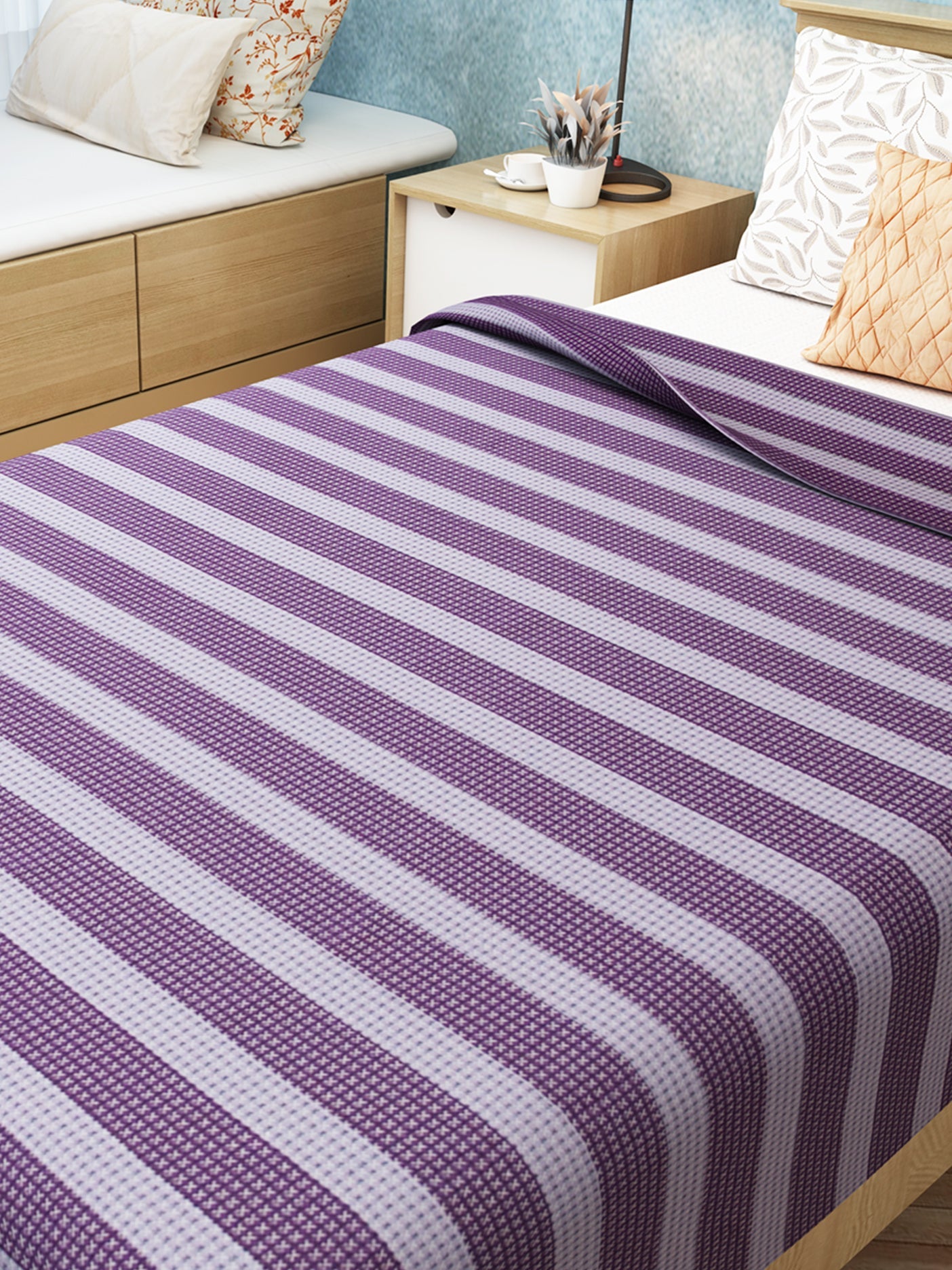 Star Chaddar | Dohar | Bedcover - Summer Stripes Purple Single Cotton Bedsheet Soft & Light by Athom Living - Athom Living