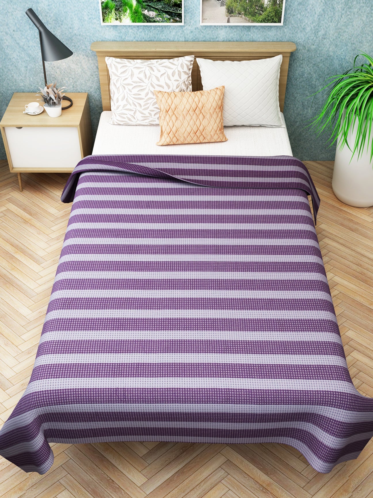 Star Chaddar | Dohar | Bedcover - Summer Stripes Purple Single Cotton Bedsheet Soft & Light by Athom Living - Athom Living