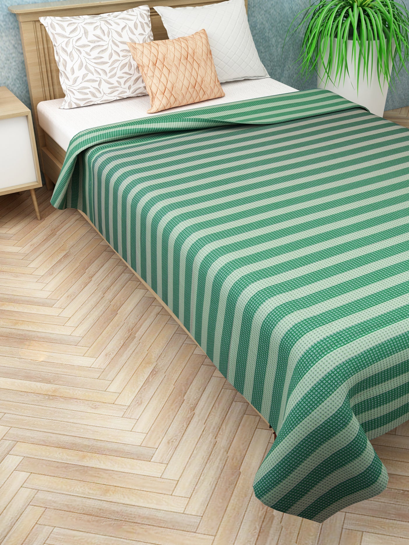 Star Chaddar | Dohar | Bedcover - Summer Stripes Water Green Single Cotton Bedsheet Soft & Light by Athom Living - Athom Living
