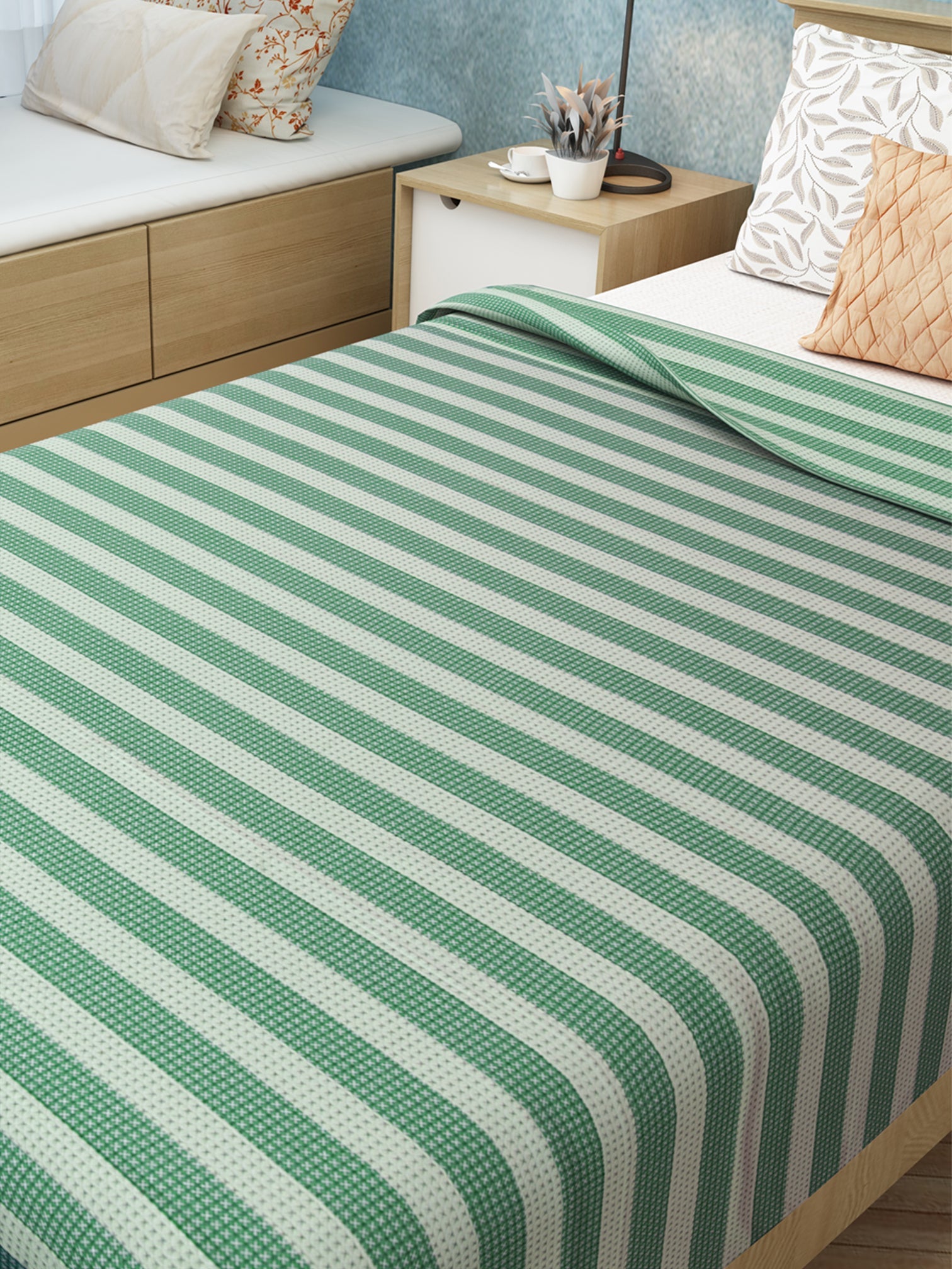 Star Chaddar | Dohar | Bedcover - Summer Stripes Water Green Single Cotton Bedsheet Soft & Light by Athom Living - Athom Living