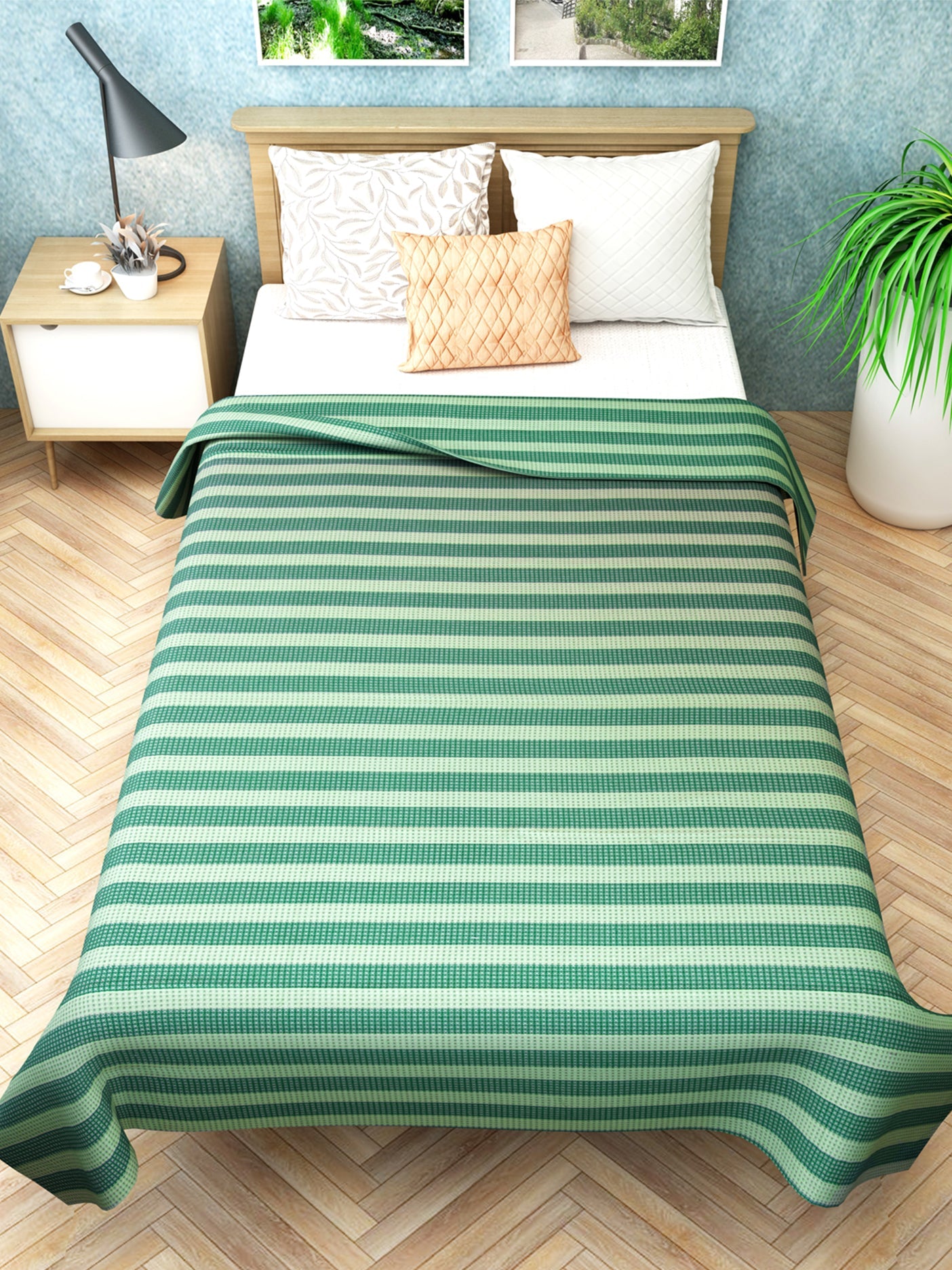 Star Chaddar | Dohar | Bedcover - Summer Stripes Water Green Single Cotton Bedsheet Soft & Light by Athom Living - Athom Living
