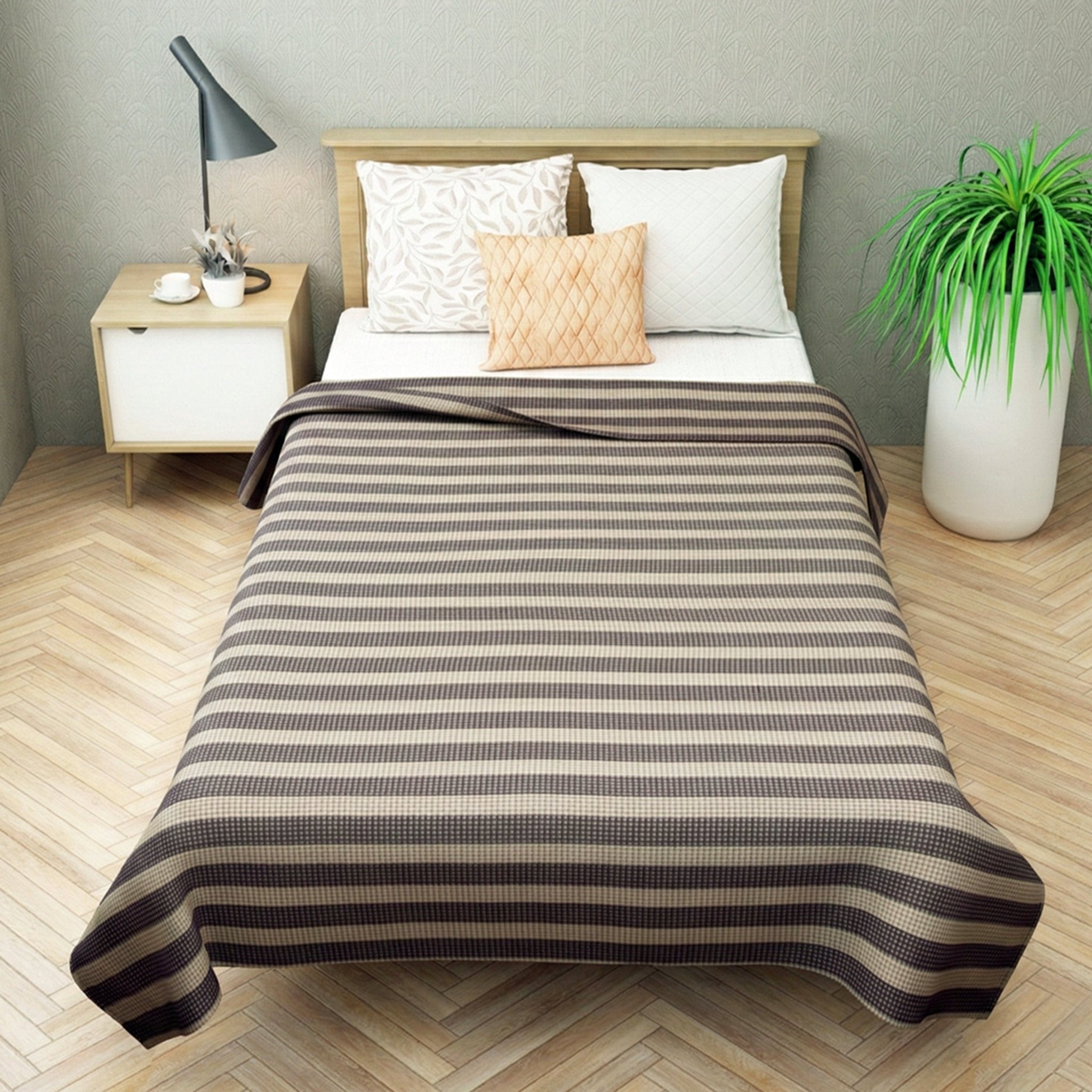 Star Chaddar Stripes Cotton Bedsheet | Brown & Green Pack of 2 by Athom Living - Athom Living