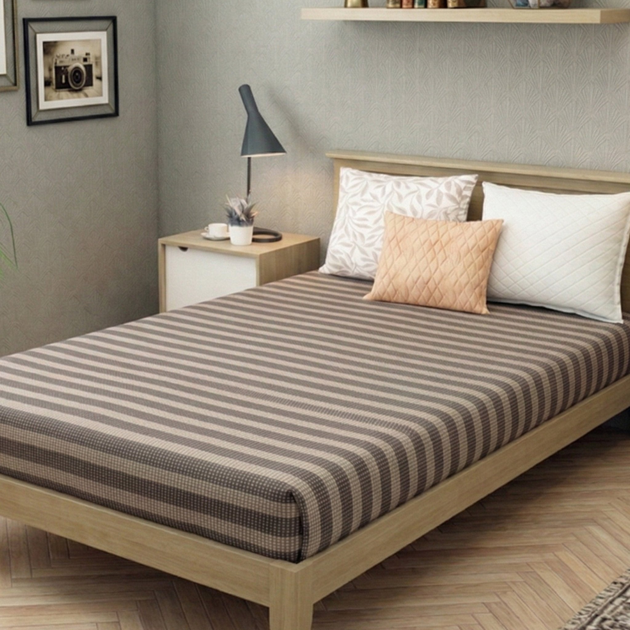 Star Chaddar Stripes Cotton Bedsheet | Brown & Green Pack of 2 by Athom Living - Athom Living