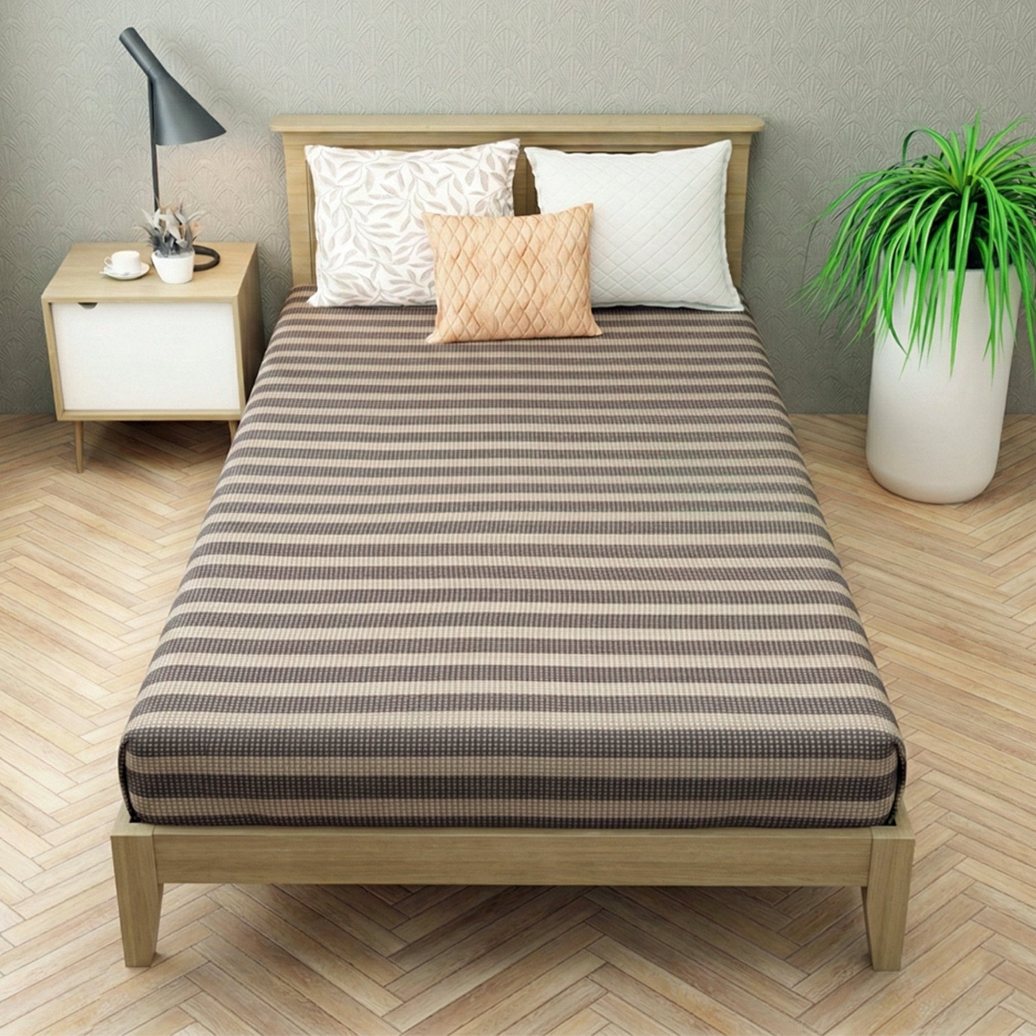 Star Chaddar Stripes Cotton Bedsheet | Brown & Green Pack of 2 by Athom Living - Athom Living