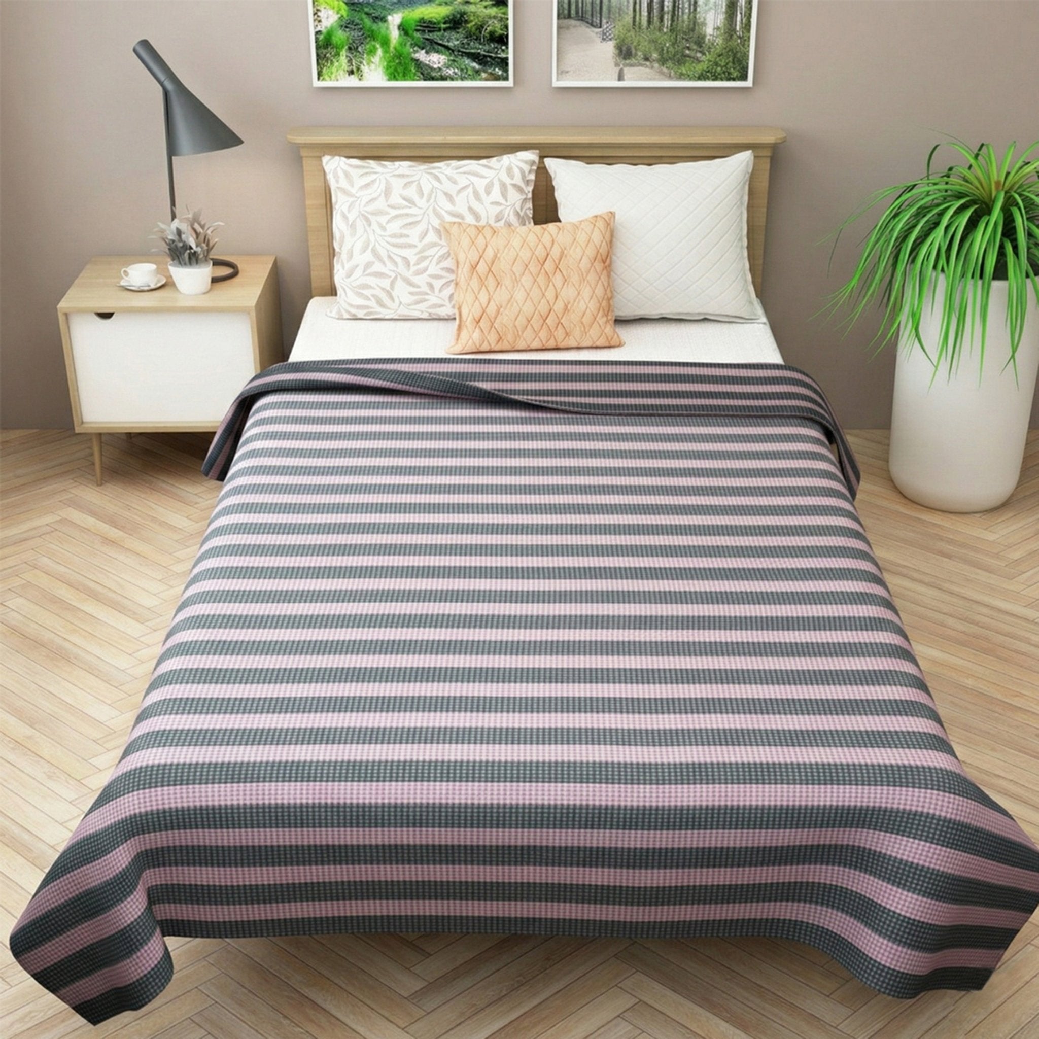 Star Chaddar Stripes Cotton Bedsheet | Lavender & Pink Grey color, Pack of 2 by Athom Living - Athom Living