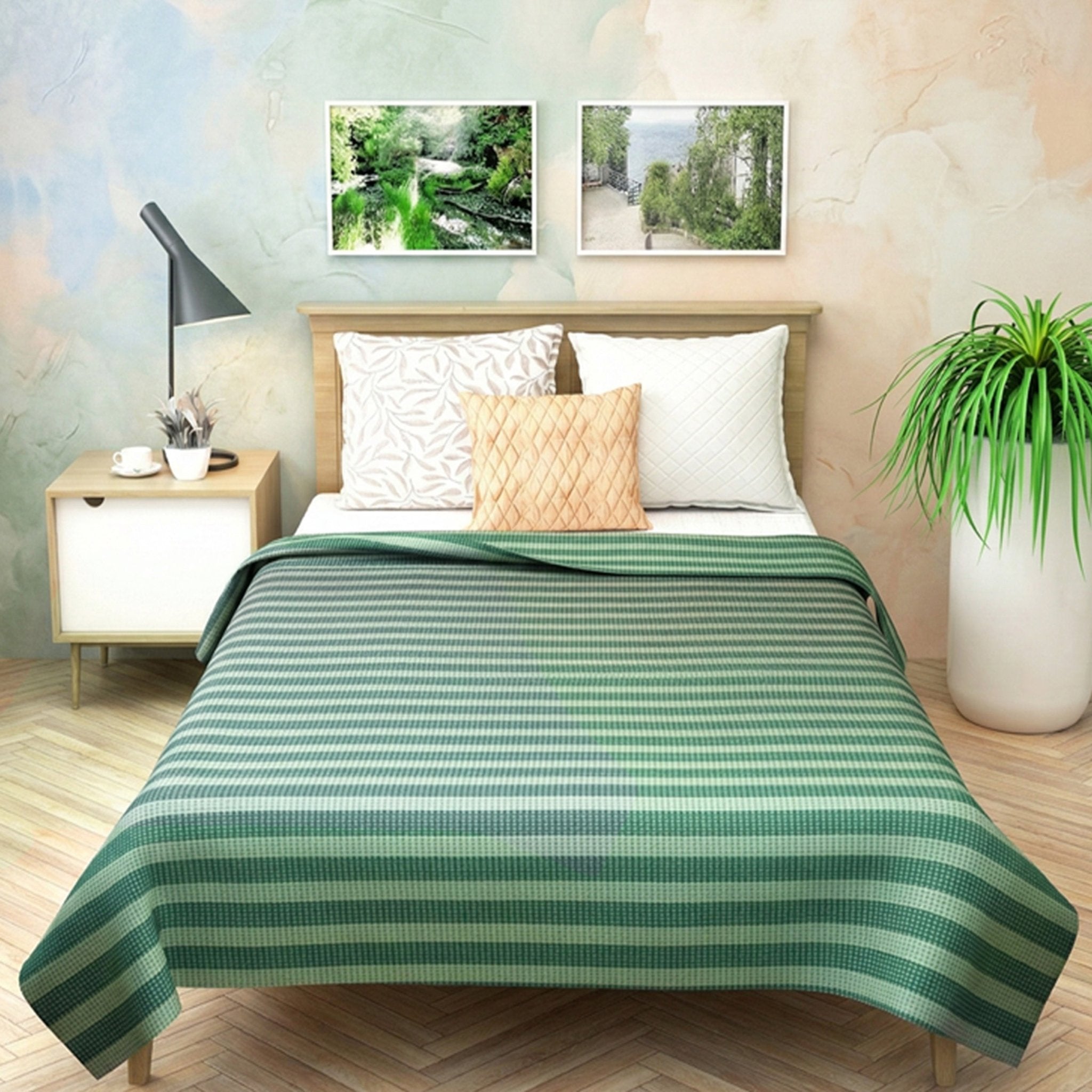 Star Chaddar Stripes Cotton Bedsheet | Lavender & Water Green,Pack of 2 by Athom Living - Athom Living