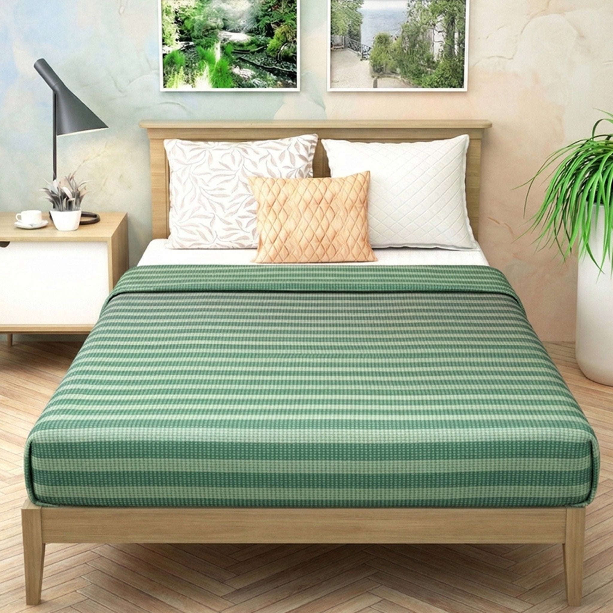 Star Chaddar Stripes Cotton Bedsheet | Lavender & Water Green,Pack of 2 by Athom Living - Athom Living