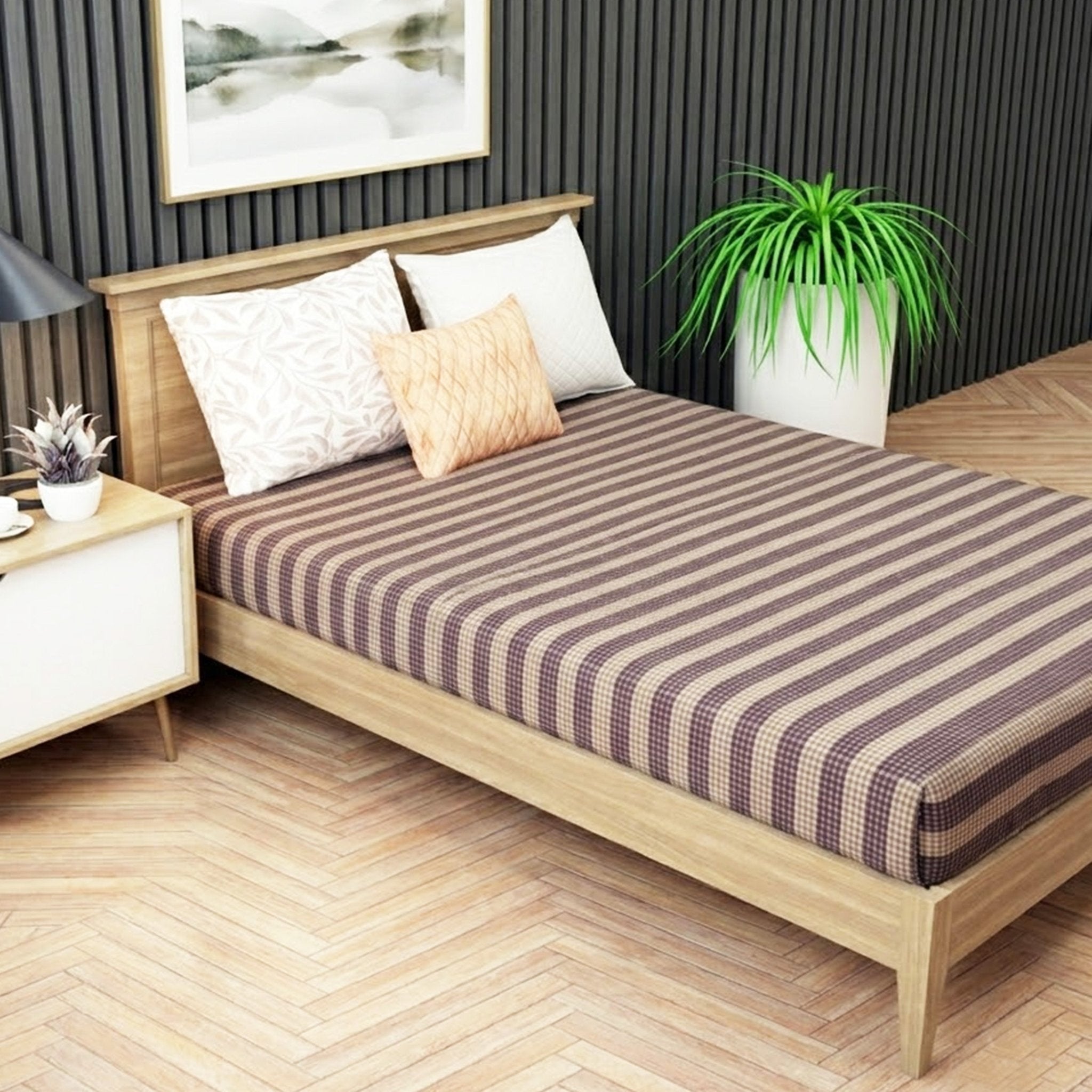 Star Chaddar Stripes Cotton Bedsheet | Maroon & Brown color, Pack of 2 by Athom Living - Athom Living
