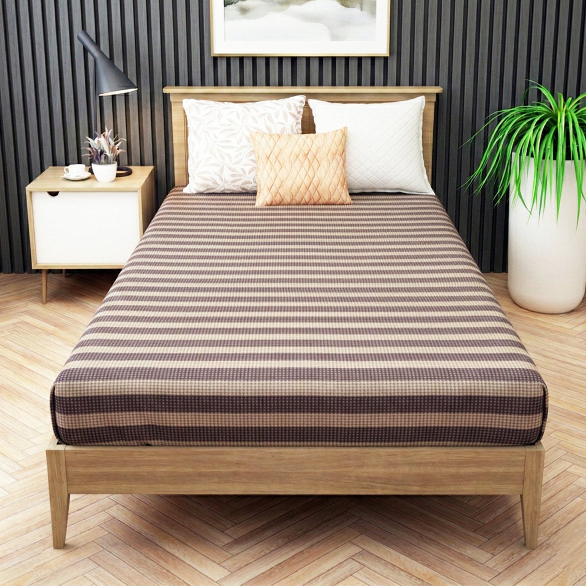 Star Chaddar Stripes Cotton Bedsheet | Maroon & Brown color, Pack of 2 by Athom Living - Athom Living