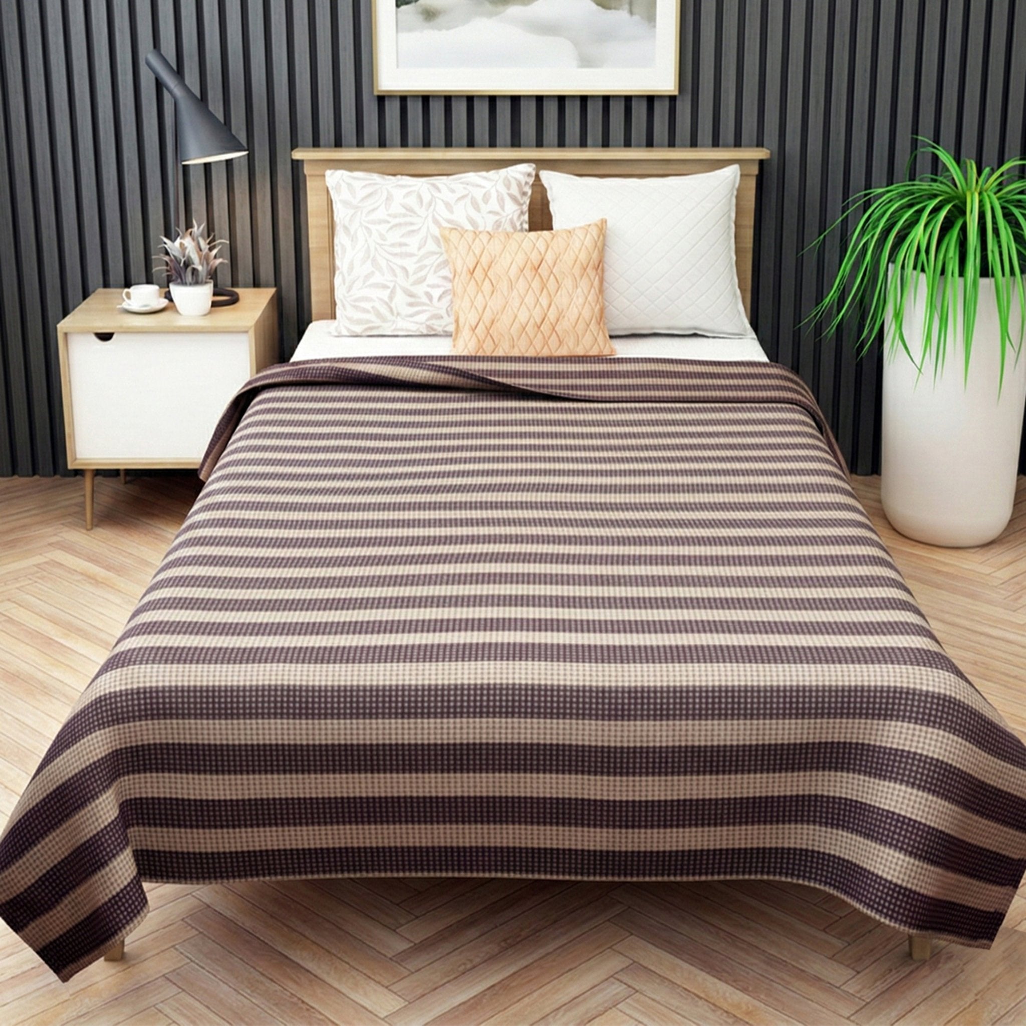 Star Chaddar Stripes Cotton Bedsheet | Maroon & Brown color, Pack of 2 by Athom Living - Athom Living