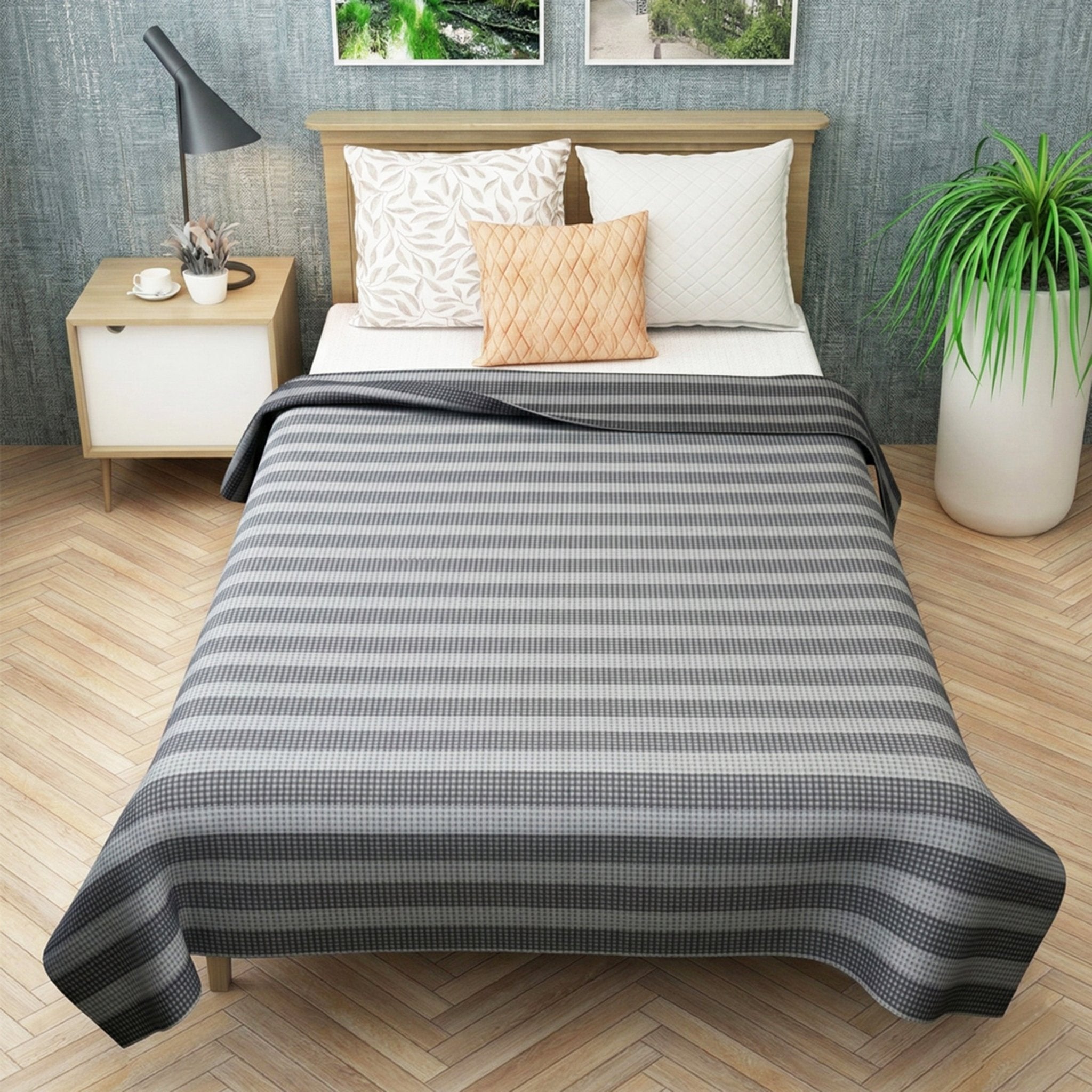 Star Chaddar Stripes Cotton Bedsheet | Maroon & Grey color, Pack of 2 by Athom Living - Athom Living