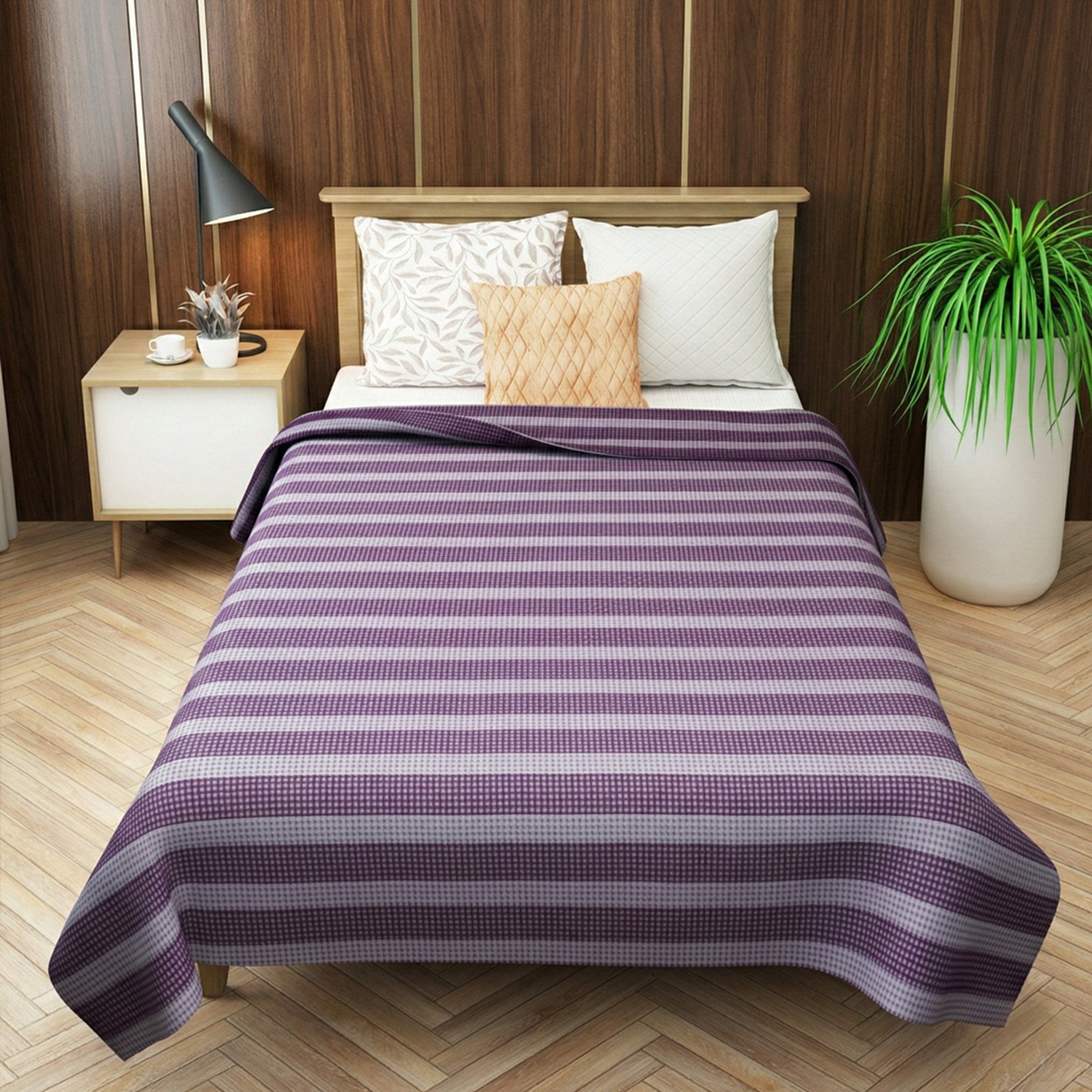 Star Chaddar Stripes Cotton Bedsheet | Maroon & Lavender color, Pack of 2 by Athom Living - Athom Living