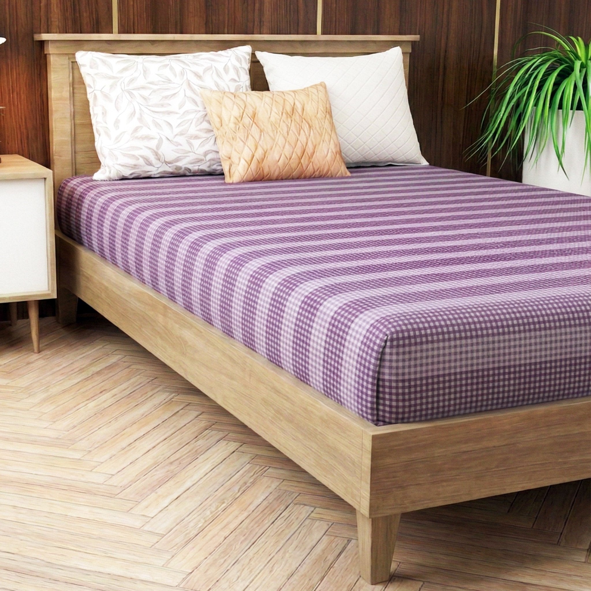 Star Chaddar Stripes Cotton Bedsheet | Maroon & Lavender color, Pack of 2 by Athom Living - Athom Living