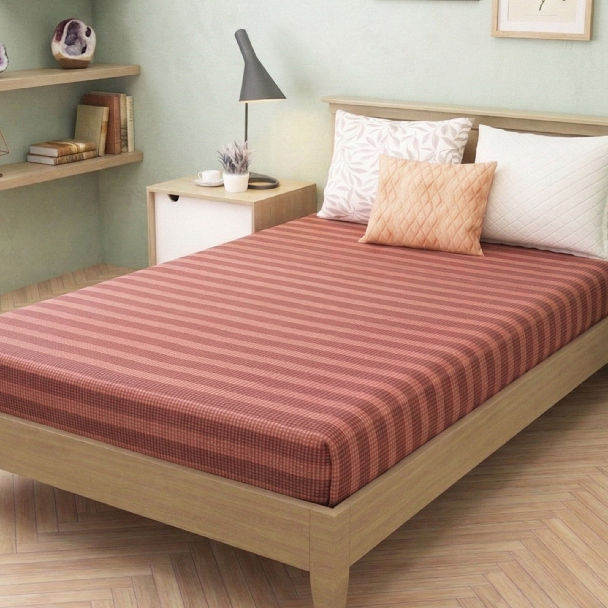 Star Chaddar Stripes Cotton Bedsheet Maroon & Lavender Pack of 2 by Athom Living - Athom Living