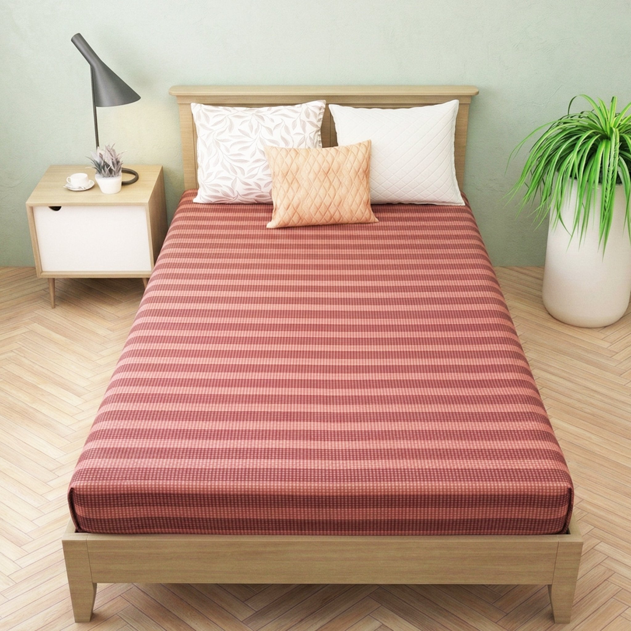 Star Chaddar Stripes Cotton Bedsheet Maroon & Lavender Pack of 2 by Athom Living - Athom Living
