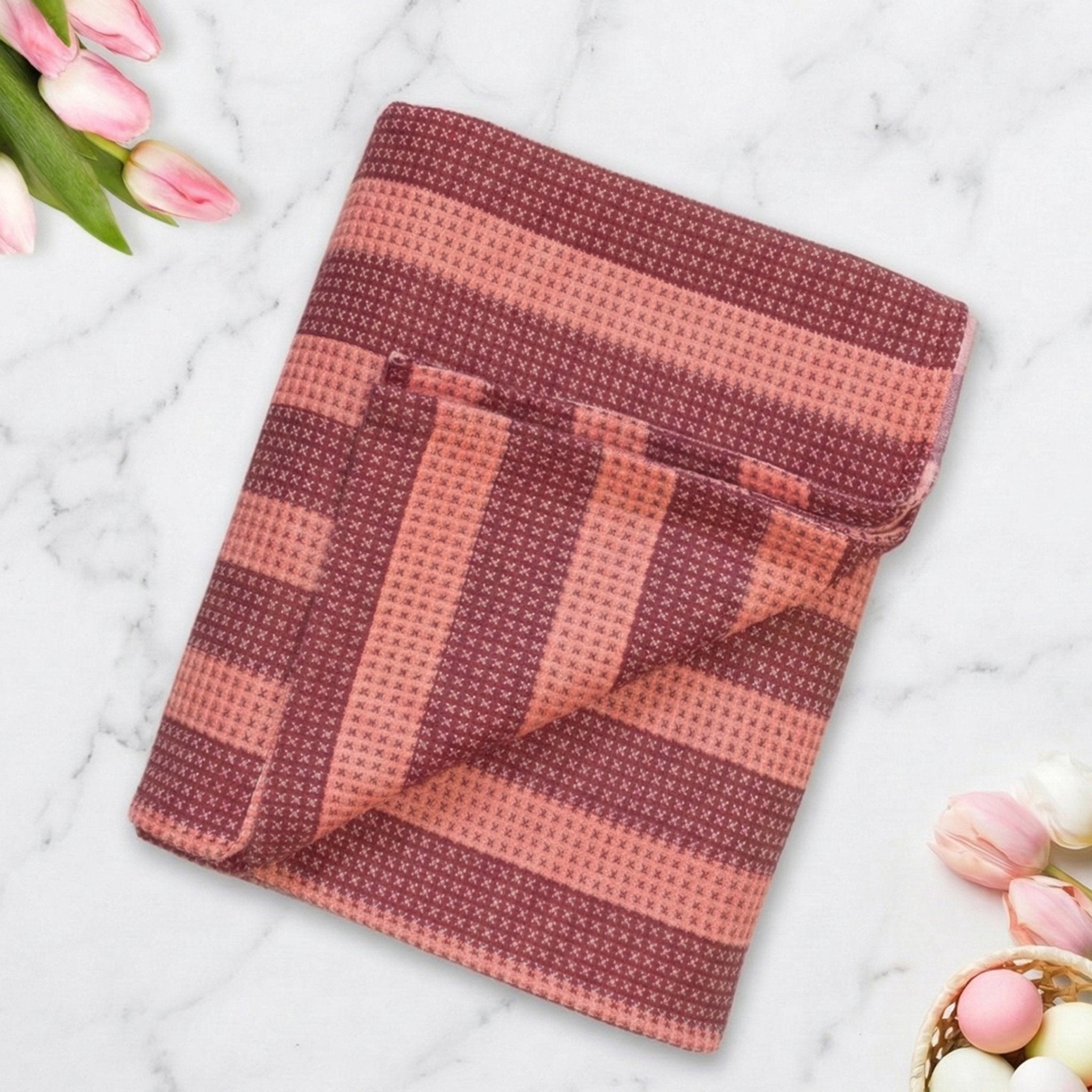 Star Chaddar Stripes Cotton Bedsheet Maroon & Lavender Pack of 2 by Athom Living - Athom Living