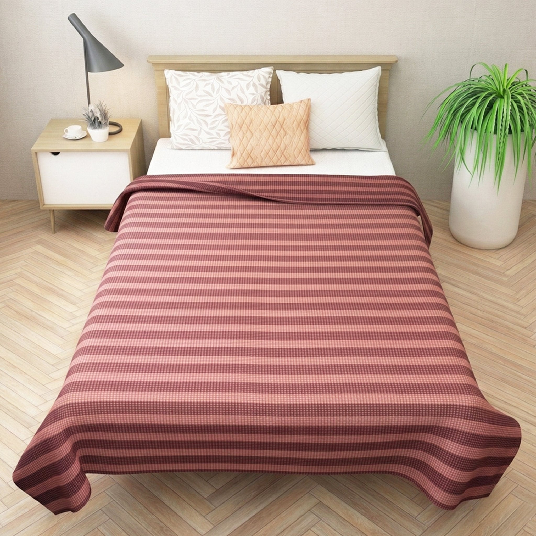 Star Chaddar Stripes Cotton Bedsheet Maroon & Lavender Pack of 2 by Athom Living - Athom Living