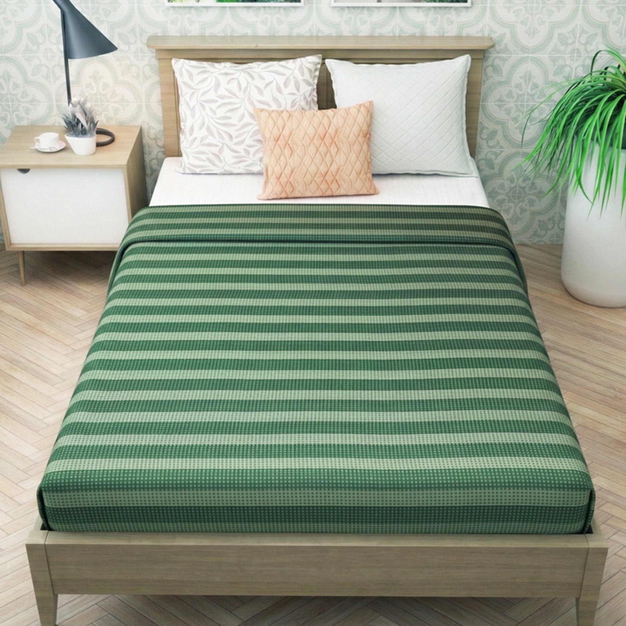 Star Chaddar Stripes Cotton Bedsheet | Pink Grey & Green color, Pack of 2 by Athom Living - Athom Living
