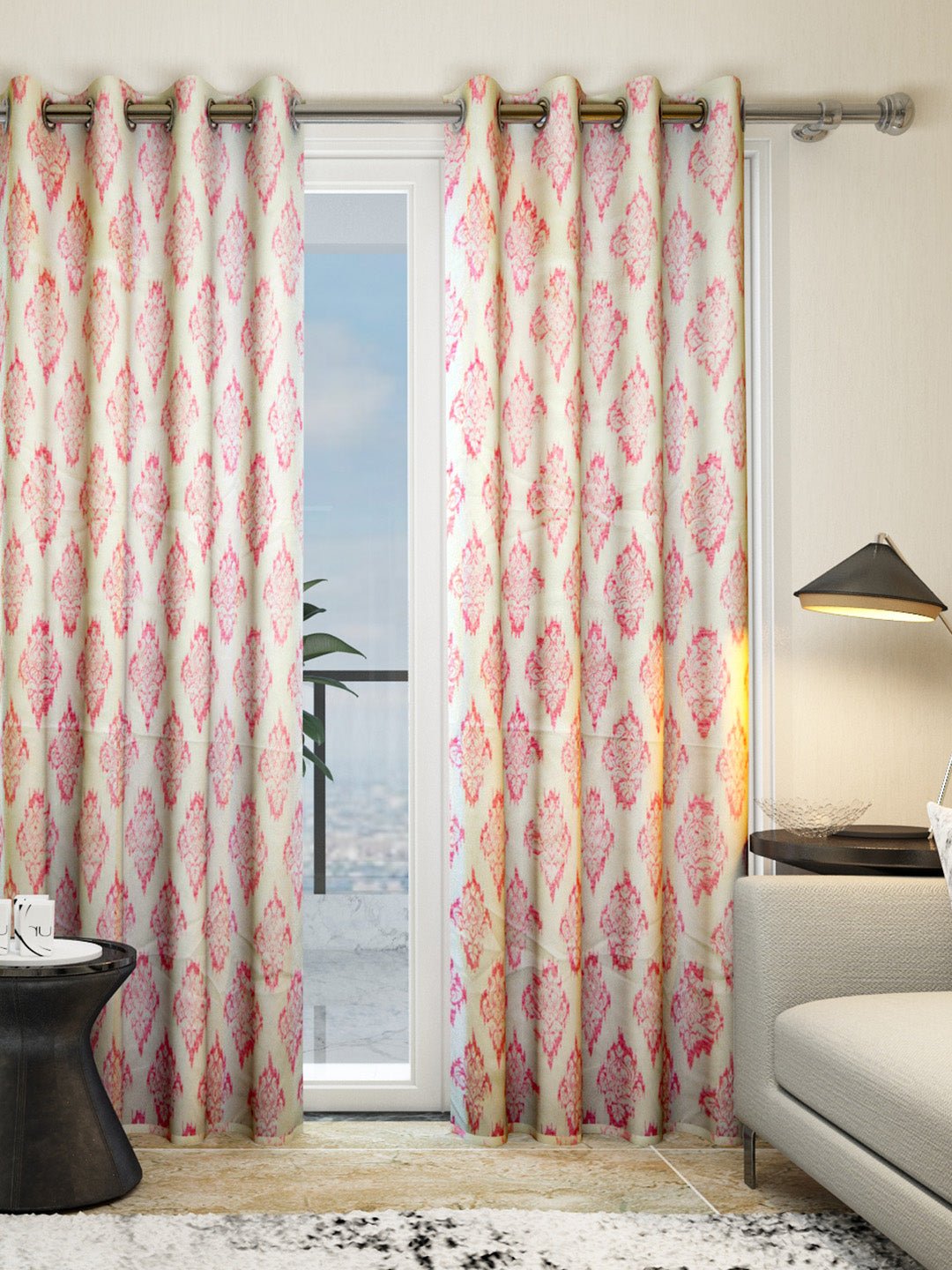 Vogue Ivory With Rust Orange Collection Solid Door Drapes Curtain - Set of 2 by Athom Living - Athom Living