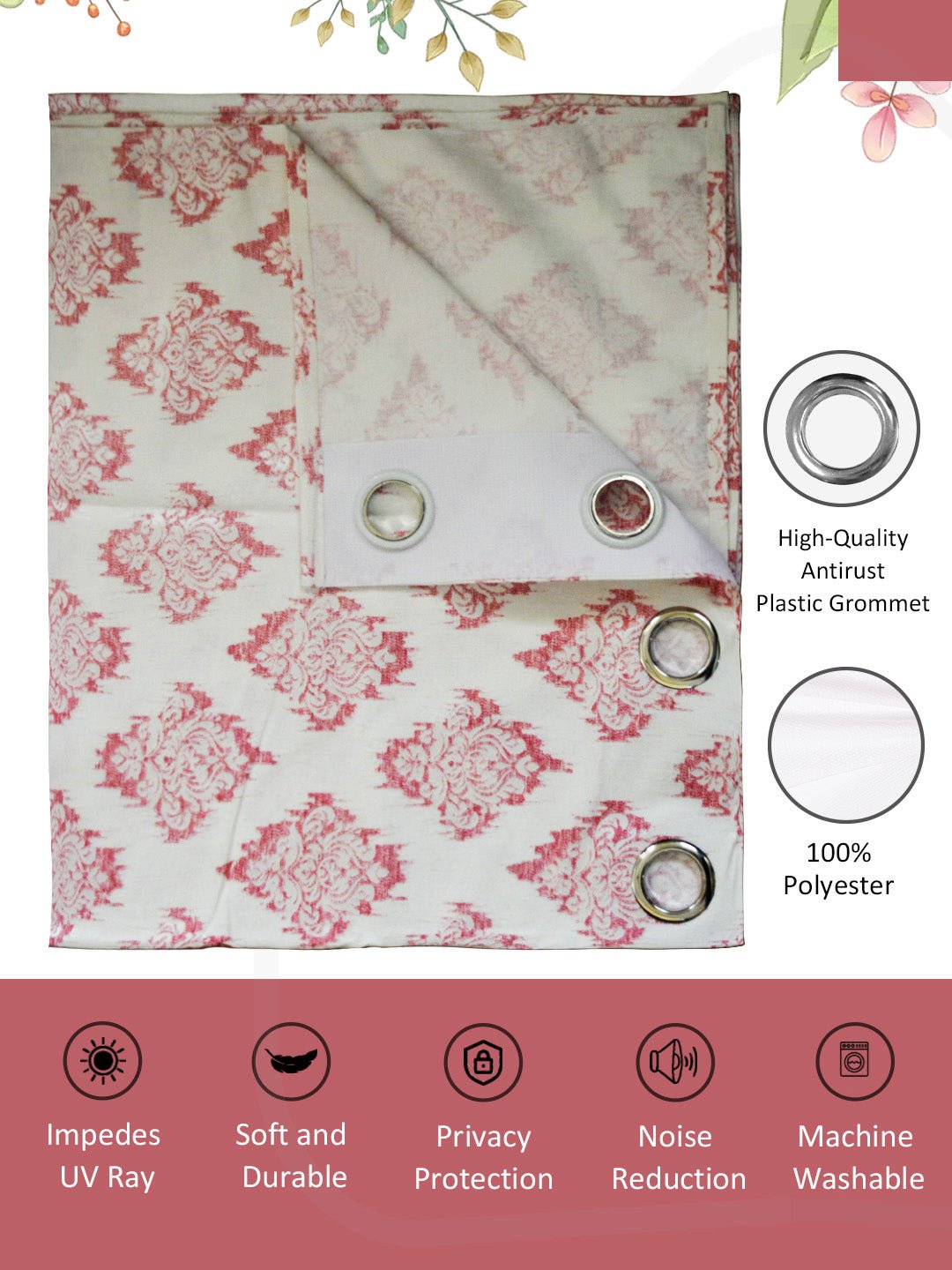 Vogue Ivory With Rust Orange Collection Solid Door Drapes Curtain - Set of 2 by Athom Living - Athom Living