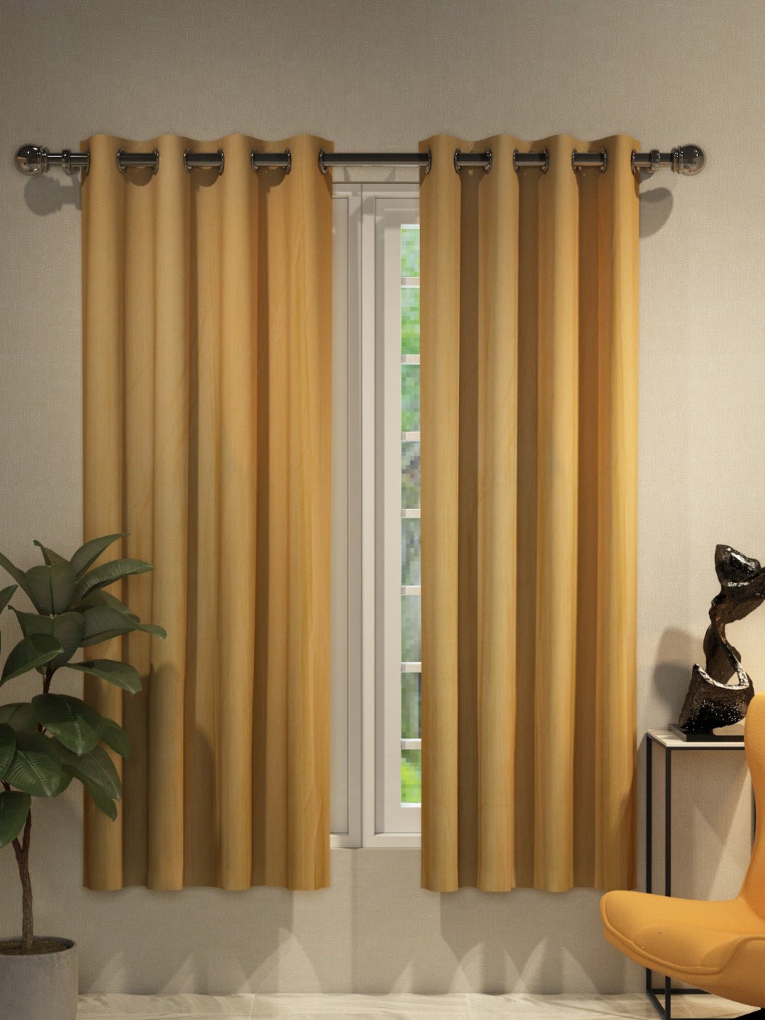 Vogue Mustard Yellow Collection Solid Window Drapes Curtain - Set of 2 by Athom Living - Athom Living