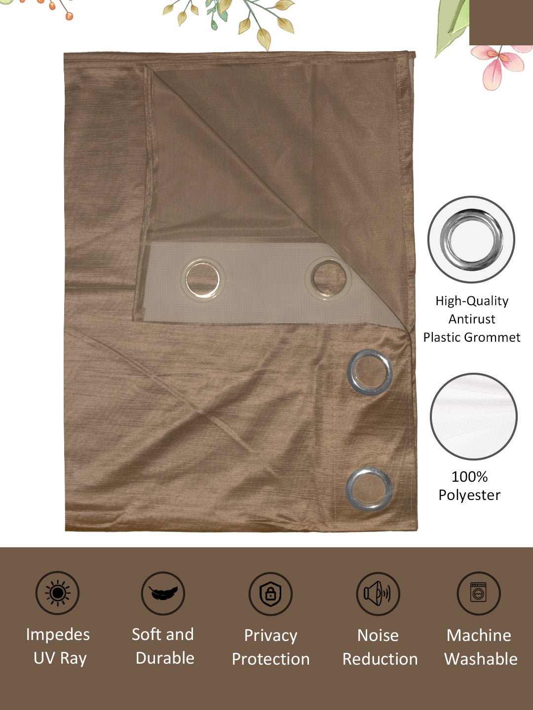 Vogue Soft Golden Brown Collection Solid Window Drapes Curtain - Set of 2 by Athom Living - Athom Living