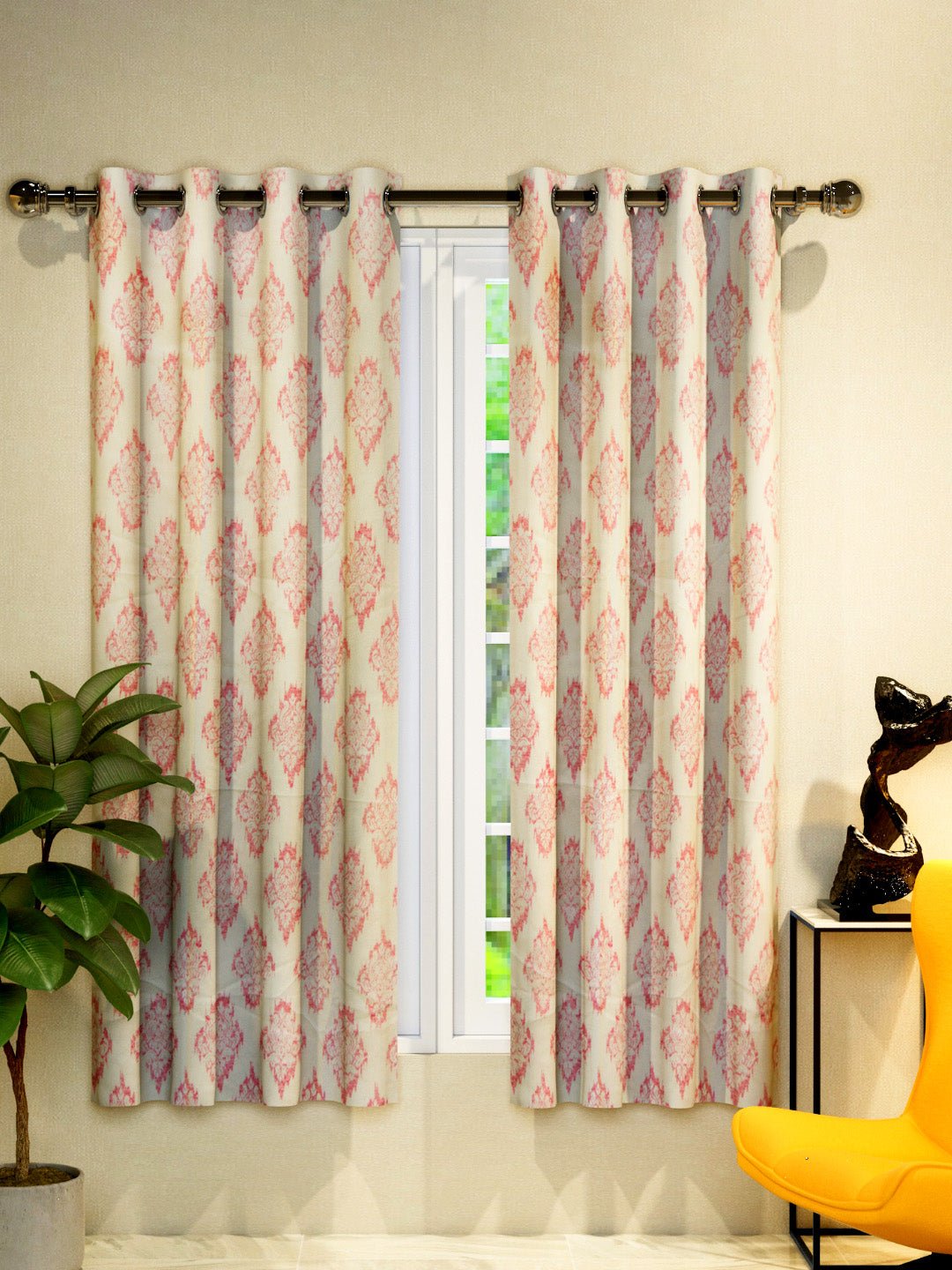 Vogue Terracotta Floral Pattern Collection Solid Window Drapes Curtain - Set of 2 by Athom Living - Athom Living