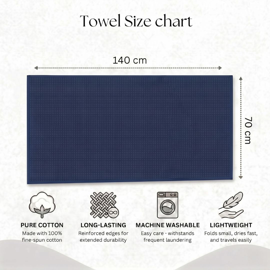 Waffle & Terry Texture Bath Towel Blue – By Athom Living - Athom Living