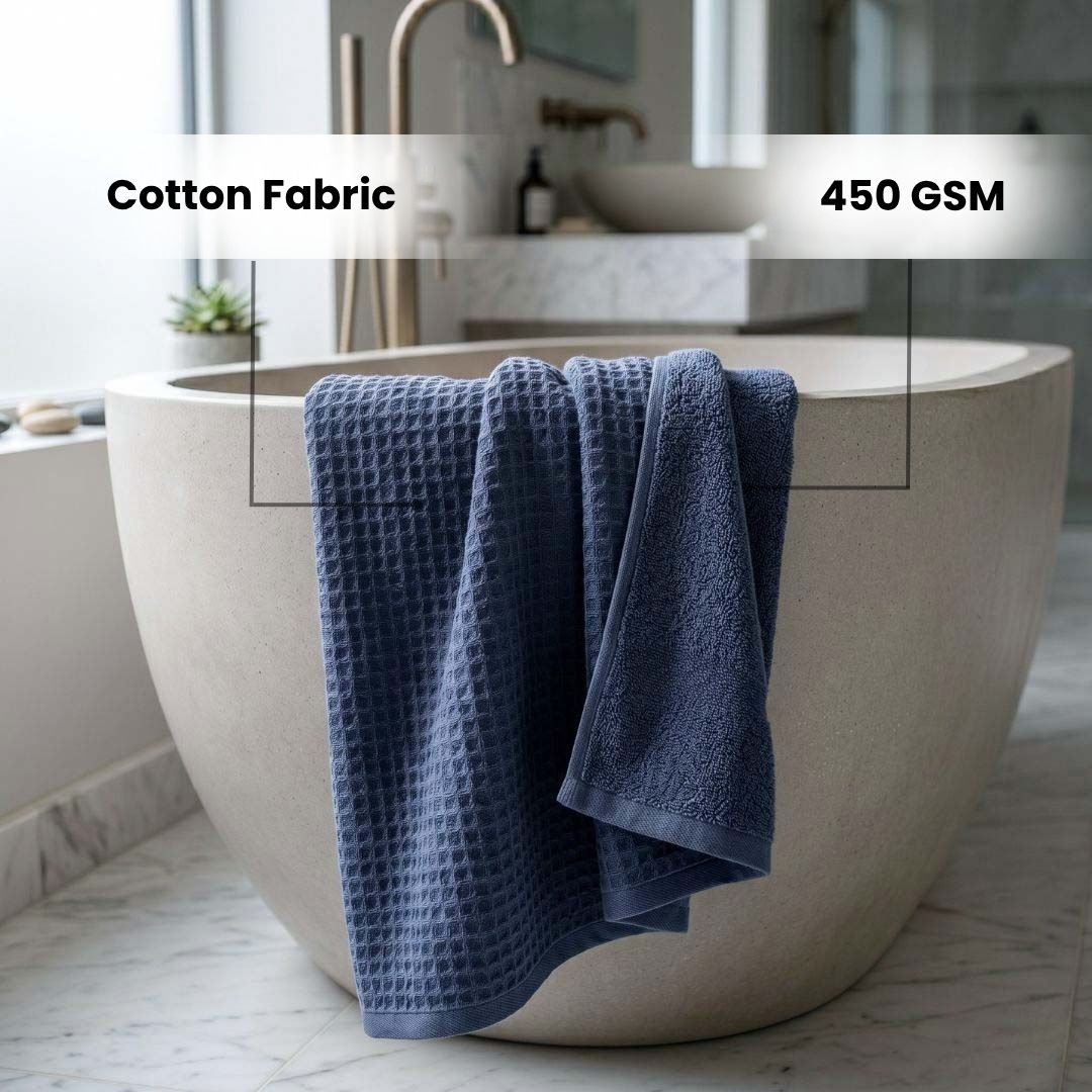 Waffle & Terry Texture Bath Towel Blue – By Athom Living - Athom Living