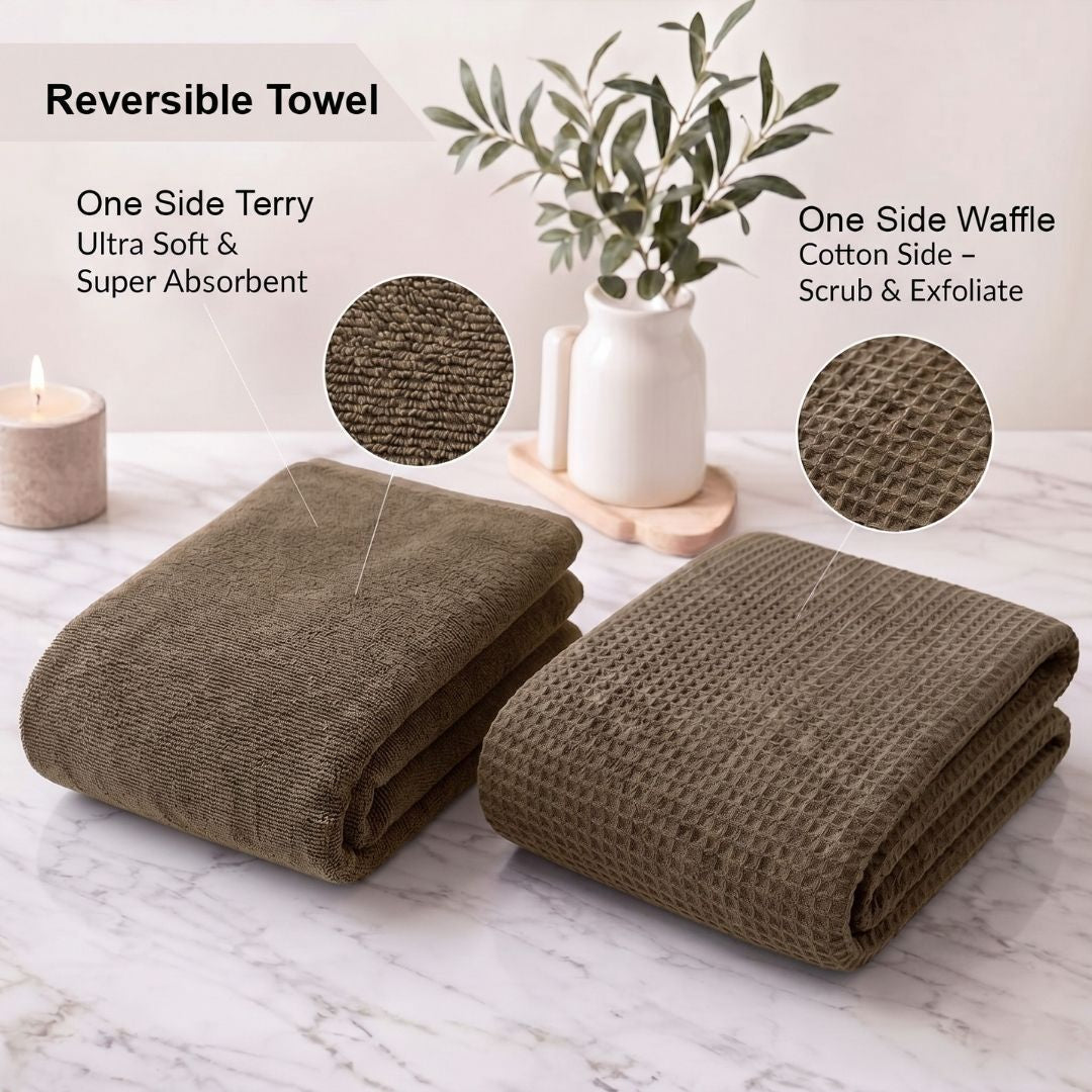 Waffle & Terry Texture Bath Towel Brown – By Athom Living - Athom Living