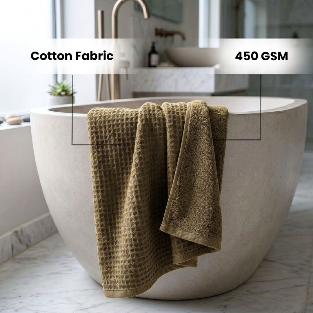 Waffle & Terry Texture Bath Towel Brown – By Athom Living - Athom Living