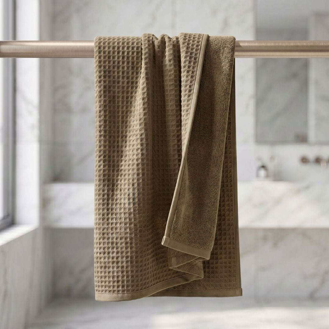 Waffle & Terry Texture Bath Towel Brown – By Athom Living - Athom Living