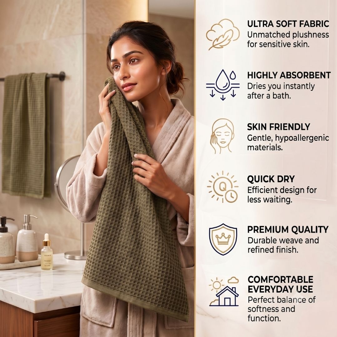 Waffle & Terry Texture Bath Towel Brown – By Athom Living - Athom Living