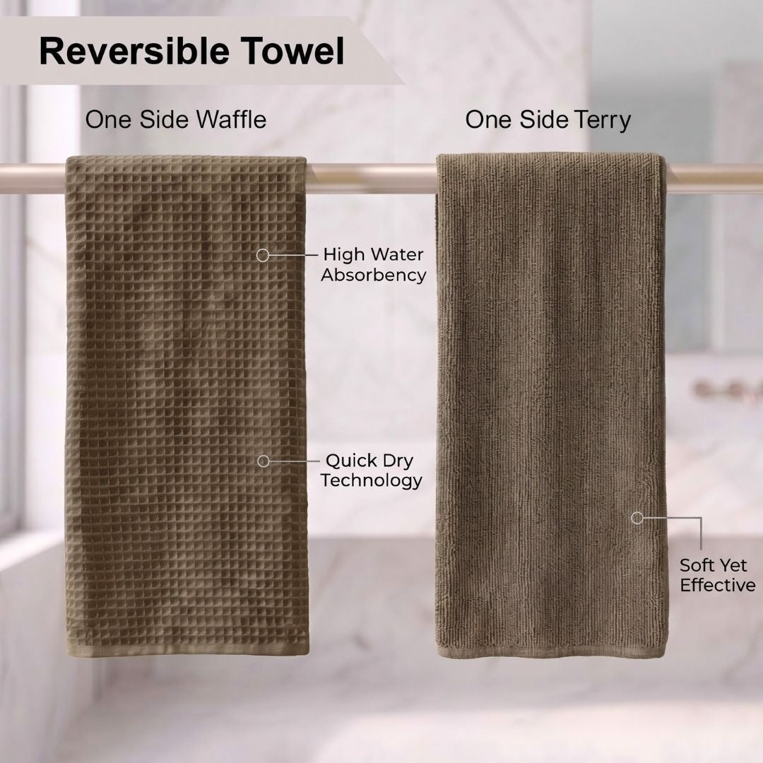 Waffle & Terry Texture Bath Towel Brown – By Athom Living - Athom Living