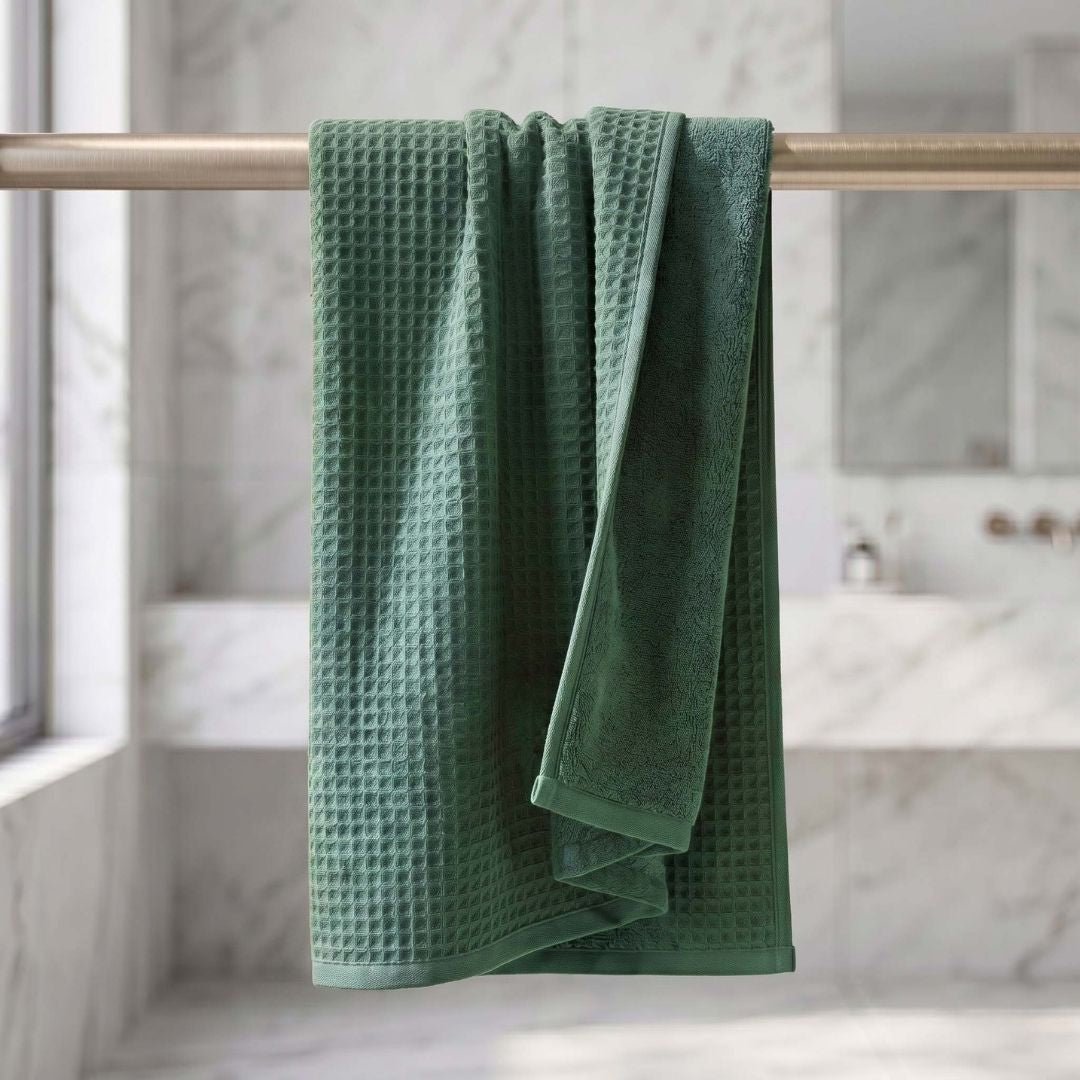 Waffle & Terry Texture Bath Towel Green– By Athom Living - Athom Living