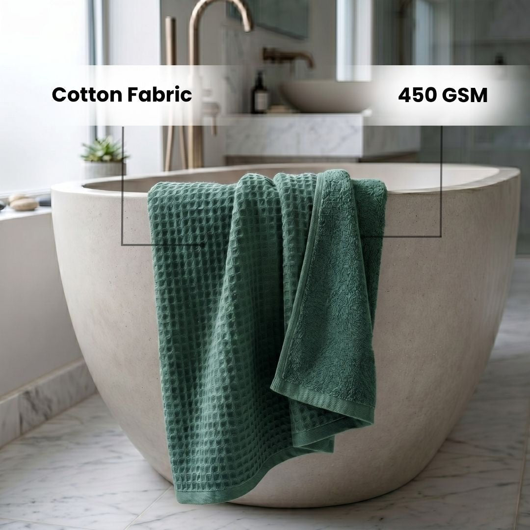 Waffle & Terry Texture Bath Towel Green– By Athom Living - Athom Living