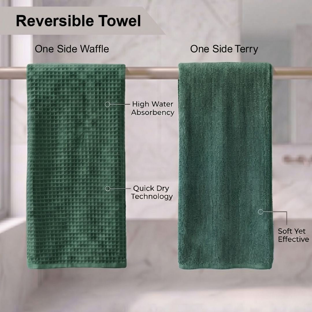 Waffle & Terry Texture Bath Towel Green– By Athom Living - Athom Living