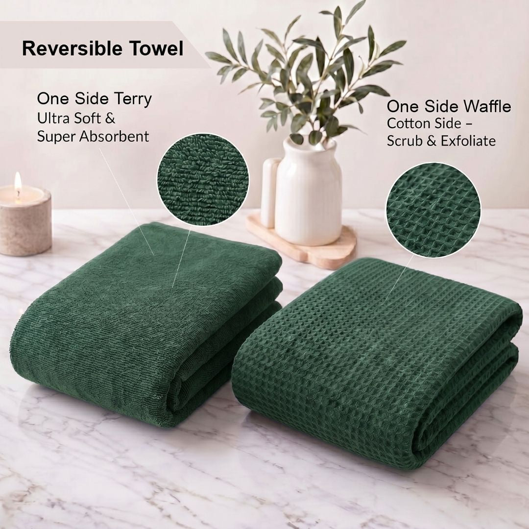 Waffle & Terry Texture Bath Towel Green– By Athom Living - Athom Living