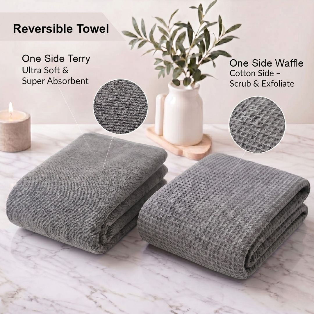 Waffle & Terry Texture Bath Towel Grey– By Athom Living - Athom Living