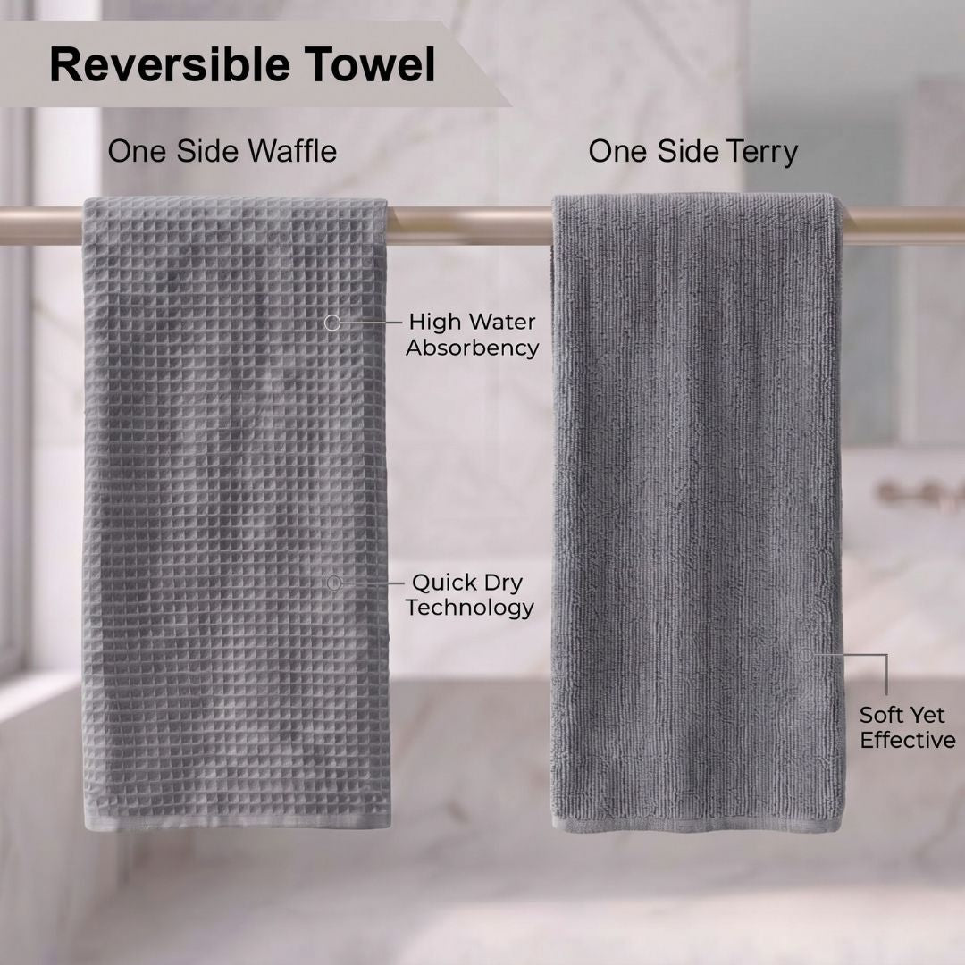 Waffle & Terry Texture Bath Towel Grey– By Athom Living - Athom Living