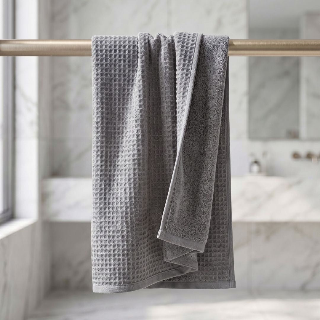Waffle & Terry Texture Bath Towel Grey– By Athom Living - Athom Living