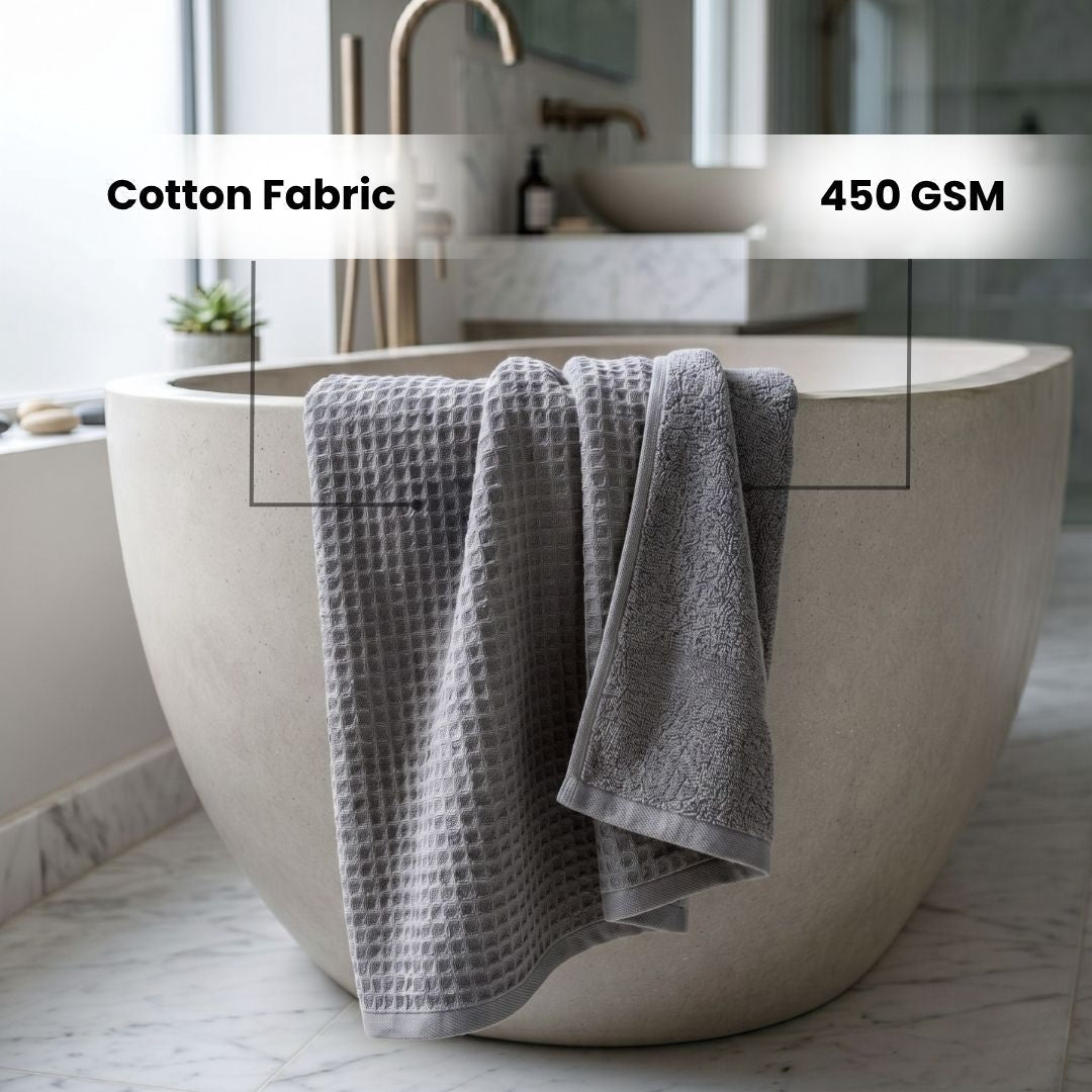 Waffle & Terry Texture Bath Towel Grey– By Athom Living - Athom Living