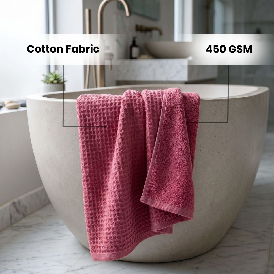 Waffle & Terry Texture Bath Towel Mauve– By Athom Living - Athom Living