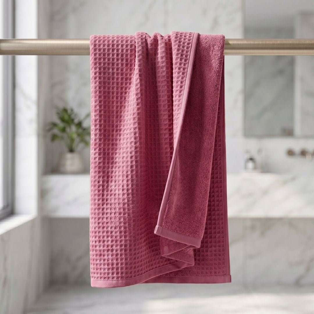 Waffle & Terry Texture Bath Towel Mauve– By Athom Living - Athom Living
