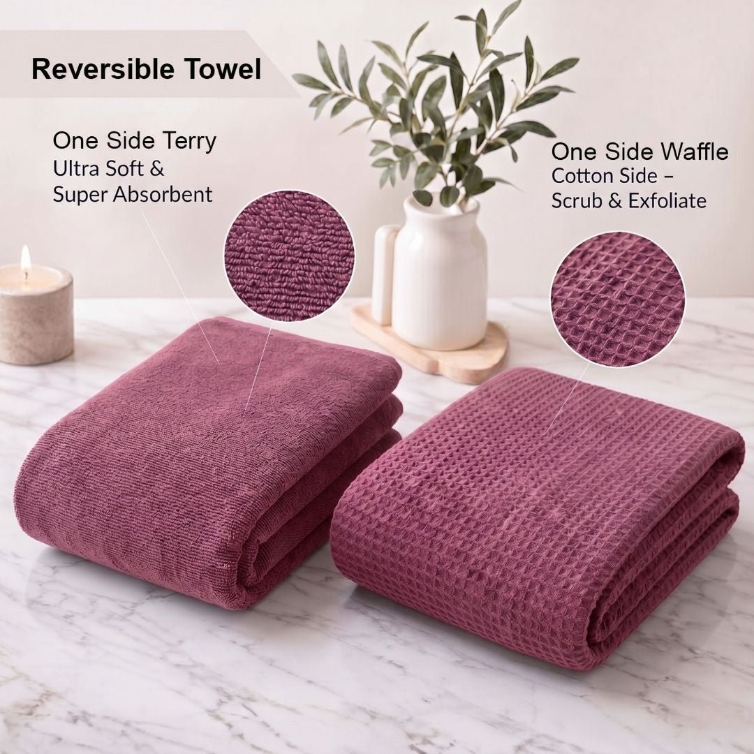 Waffle & Terry Texture Bath Towel Mauve– By Athom Living - Athom Living