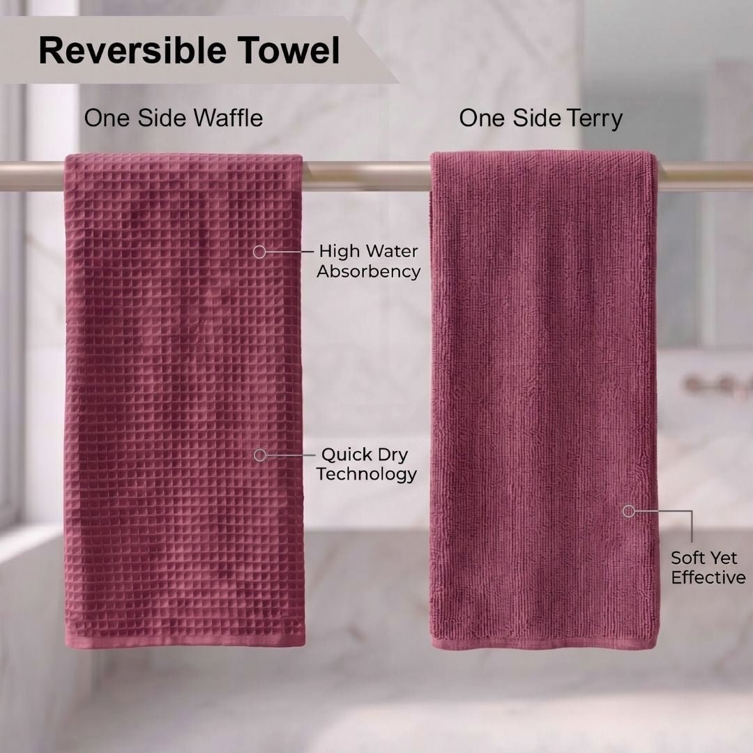 Waffle & Terry Texture Bath Towel Mauve– By Athom Living - Athom Living
