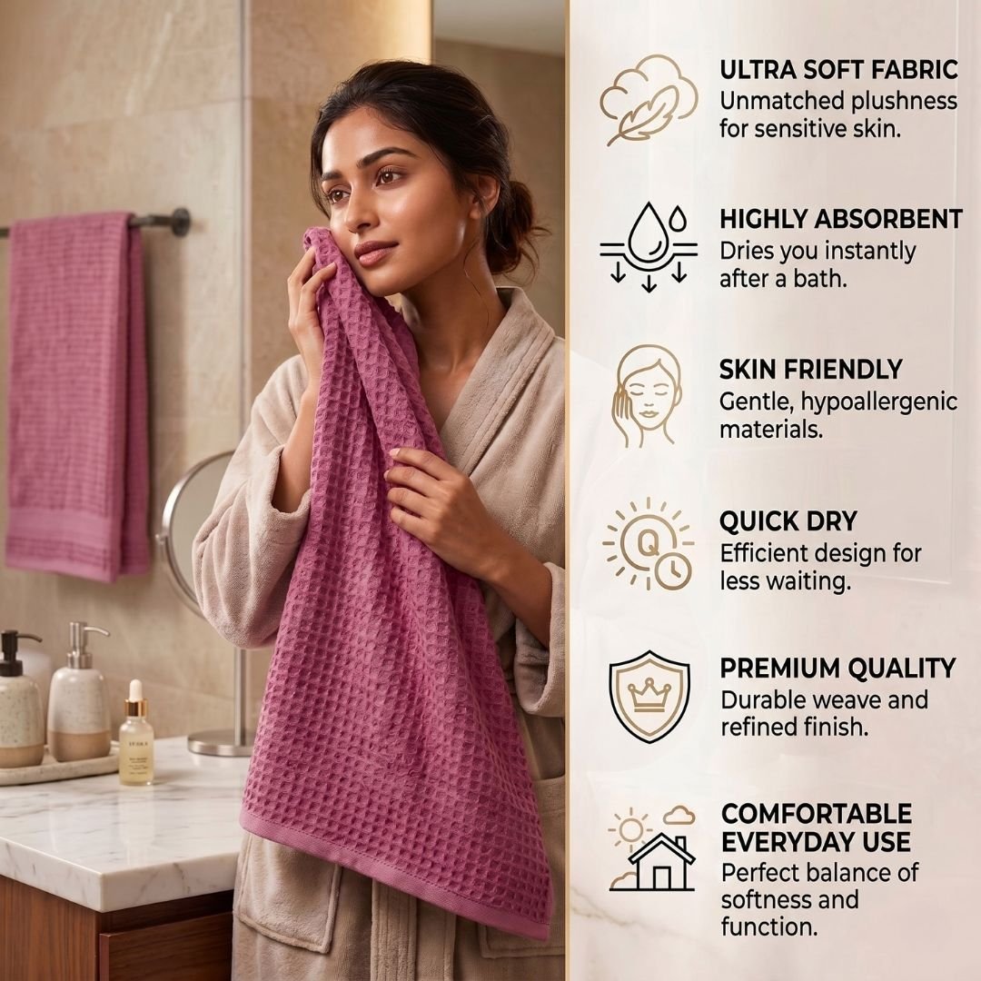 Waffle & Terry Texture Bath Towel Mauve– By Athom Living - Athom Living